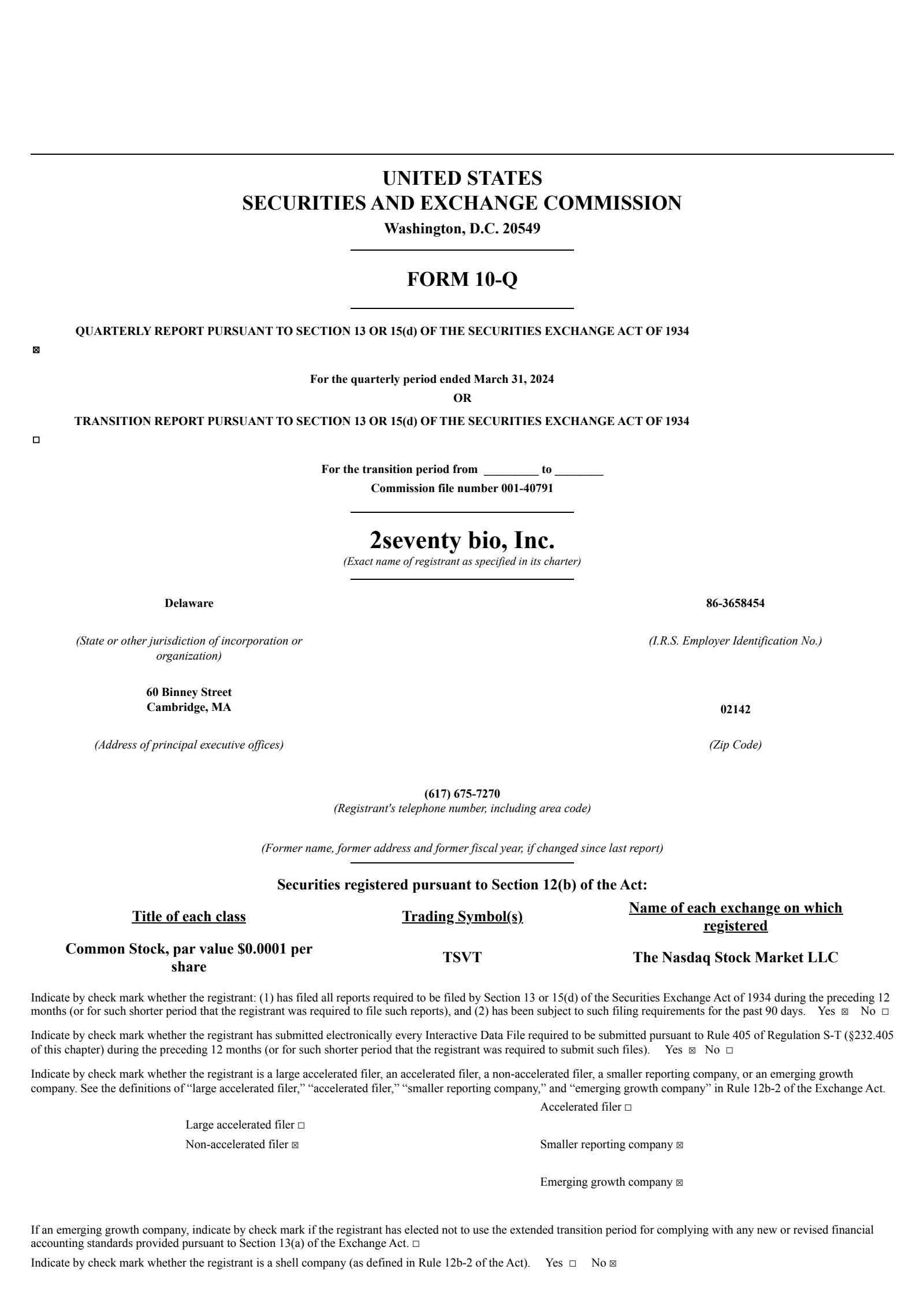 2seventy bio's Q1 2024 Quarterly report