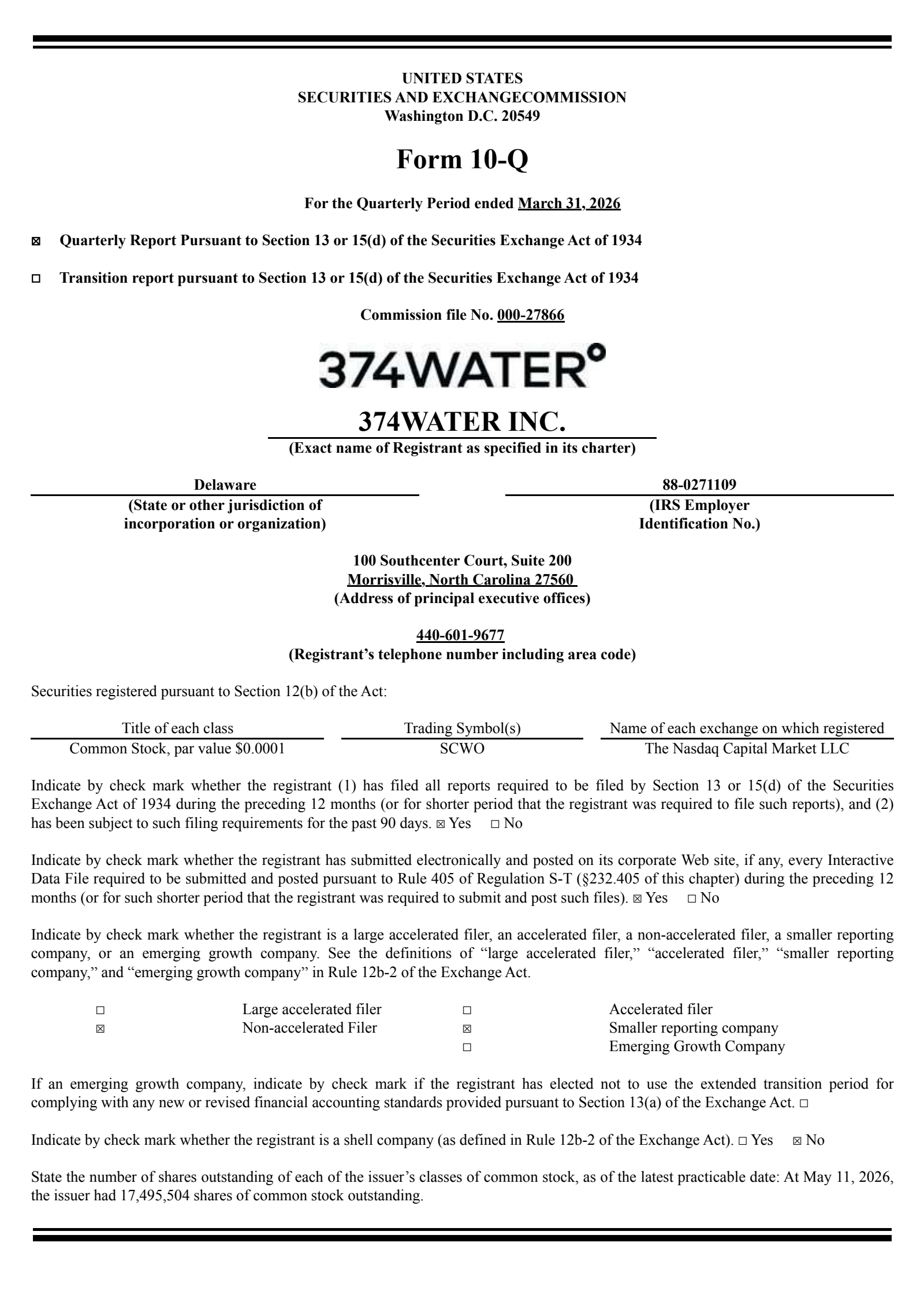 374Water's Q1 2026 Quarterly report