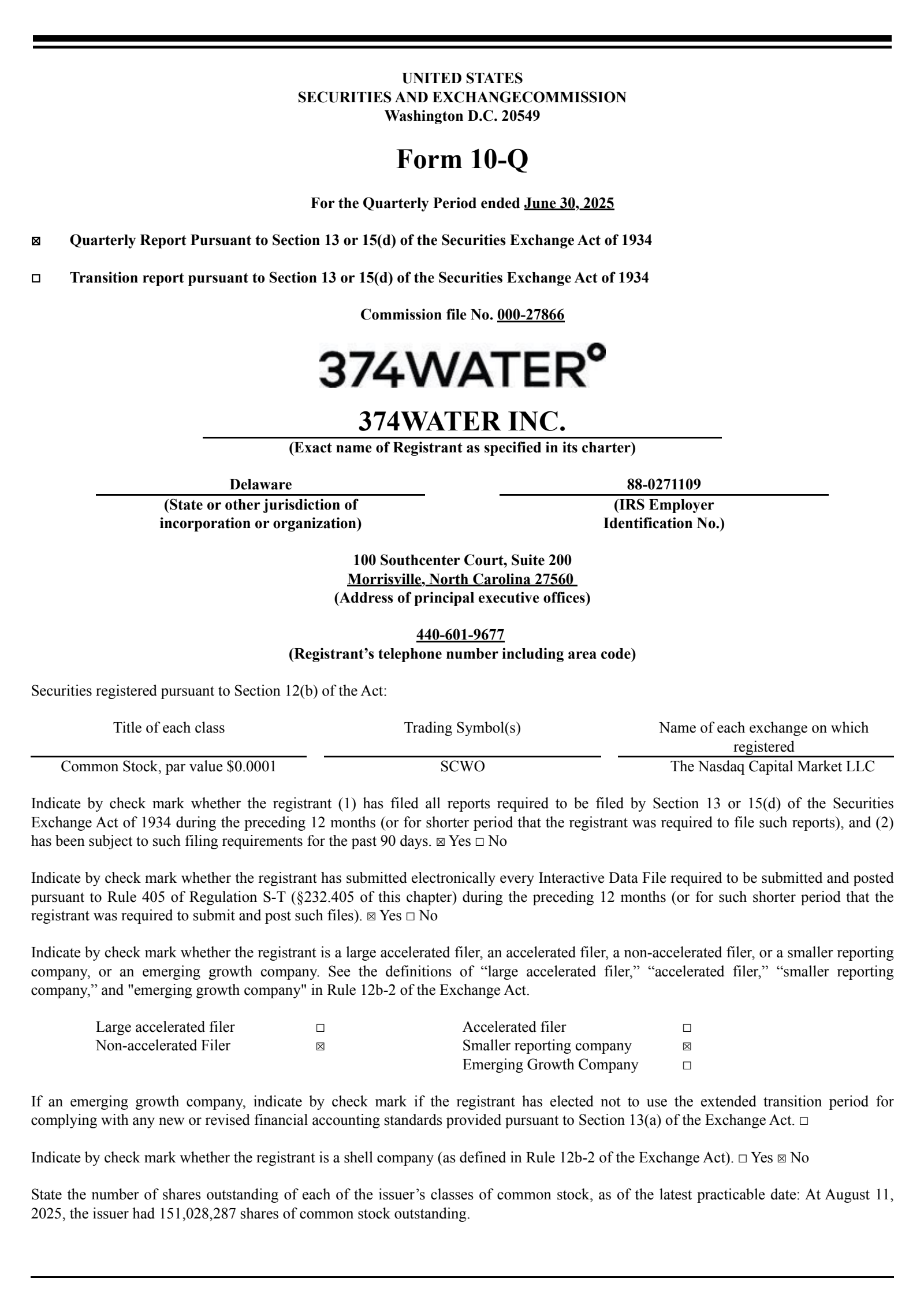 374Water's Q2 2025 Quarterly report