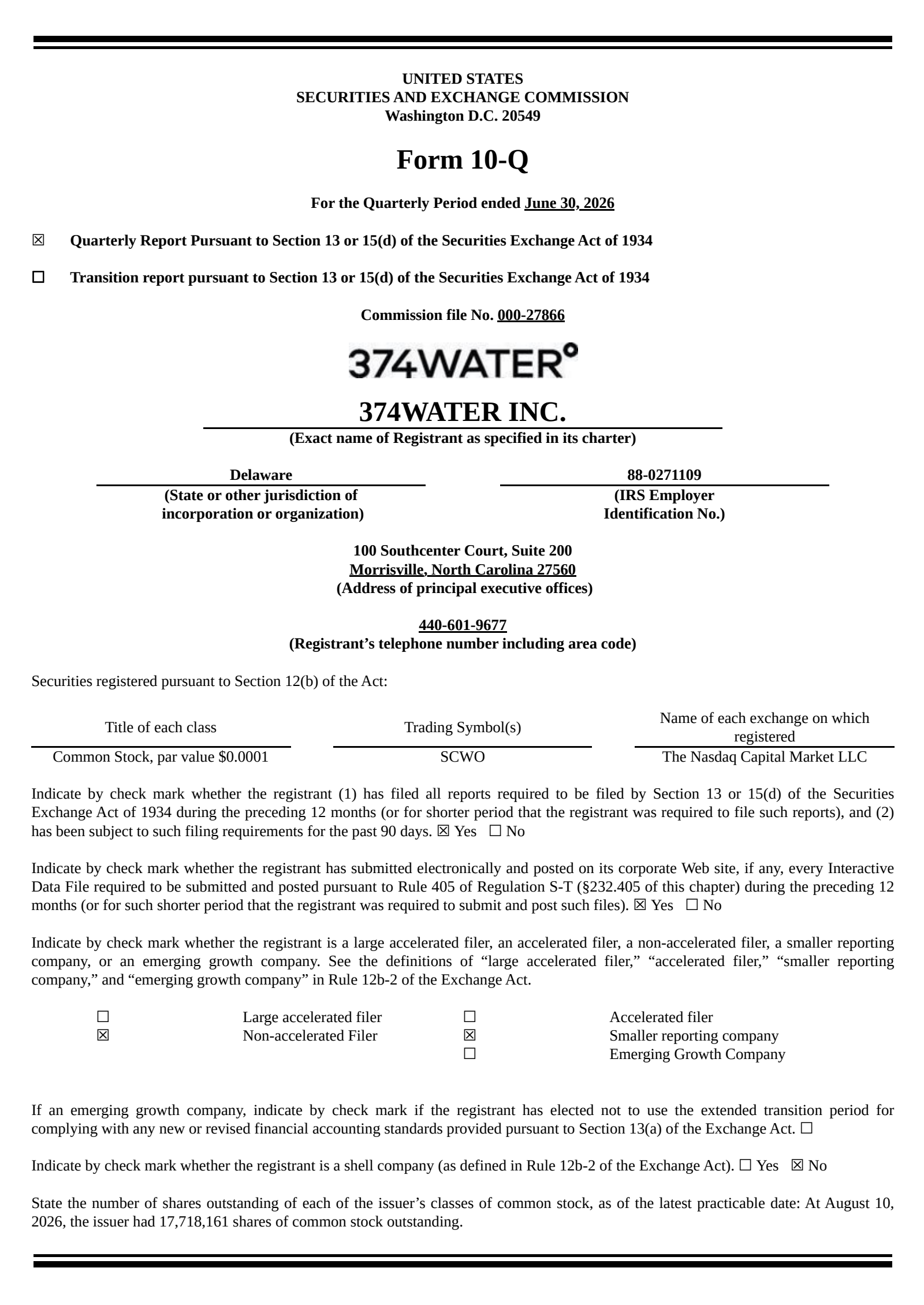 374Water's Q2 2026 Quarterly report