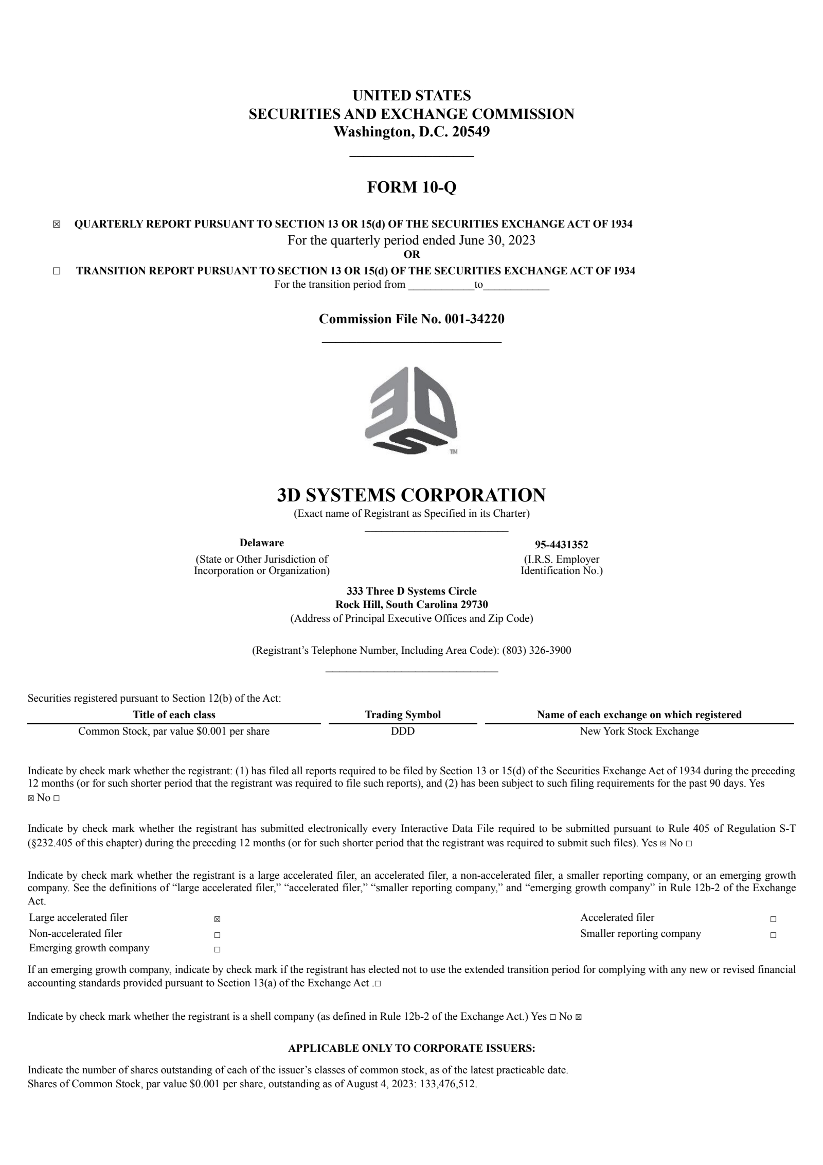 3D Systems' Q2 2023 Quarterly report