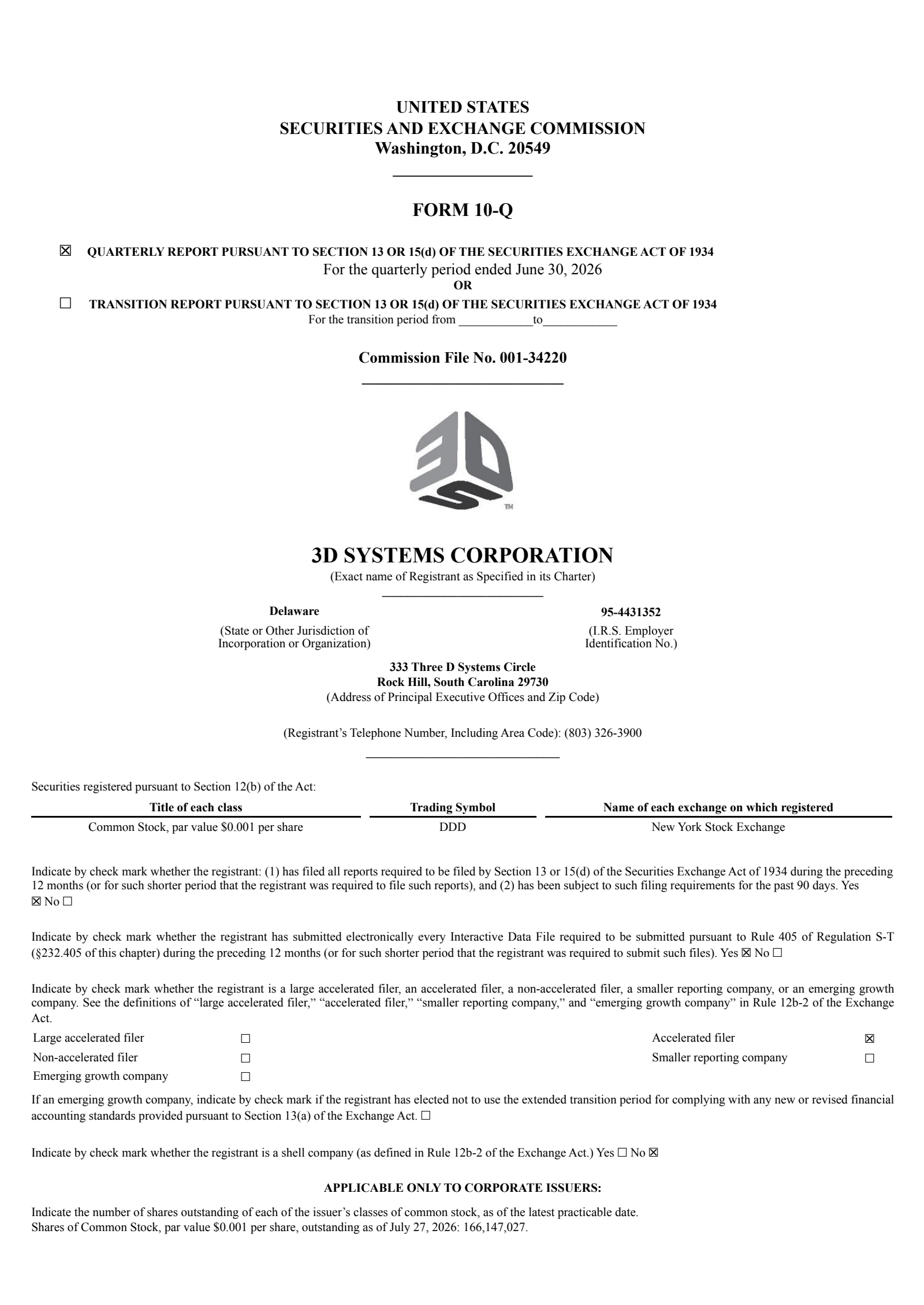 3D Systems' Q2 2026 Quarterly report