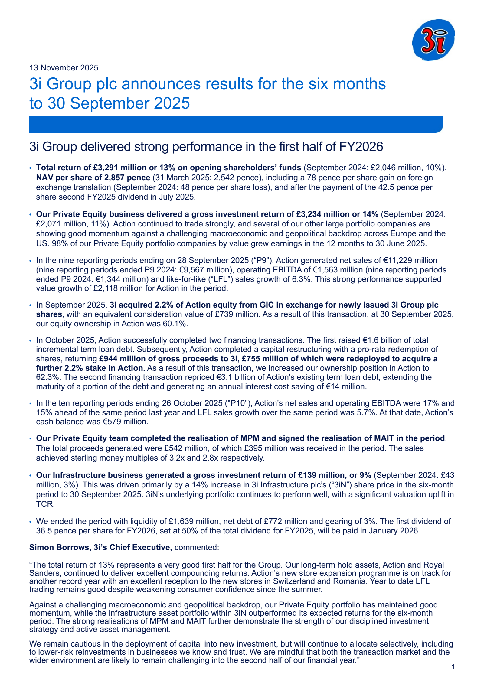 3i Group's H1 2026 Interim Report