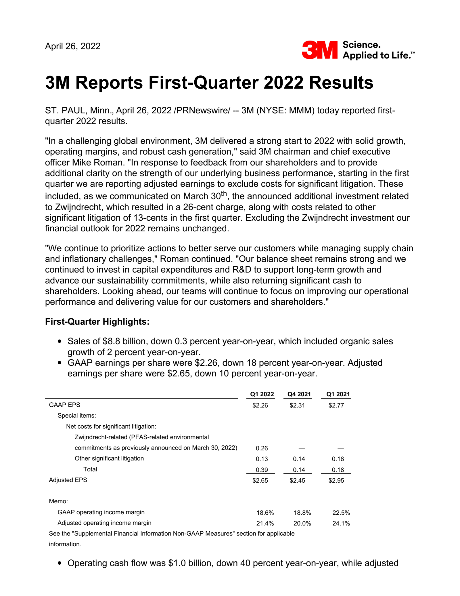3M's Q1 2022 Earnings Release