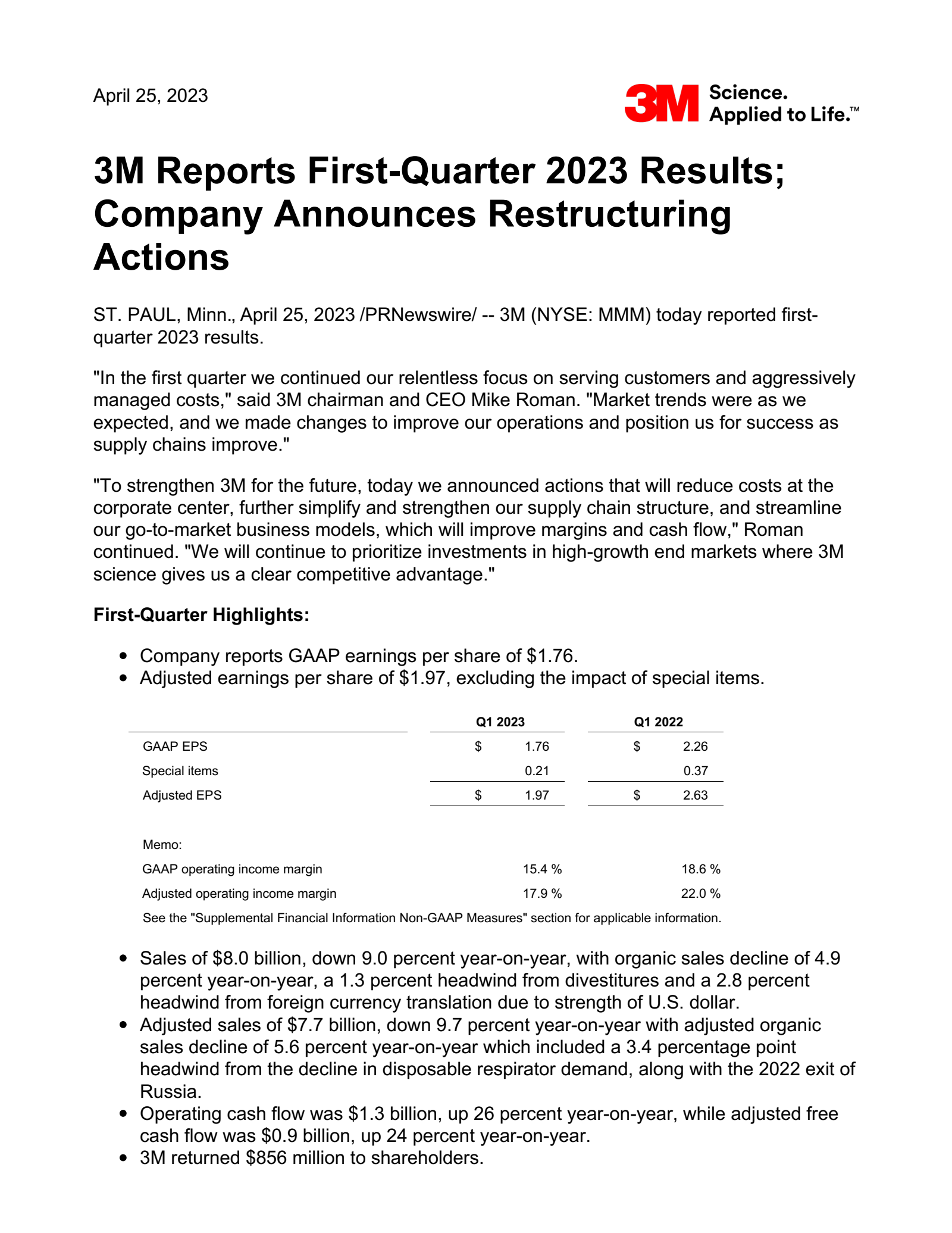 3M's Q1 2023 Earnings Release