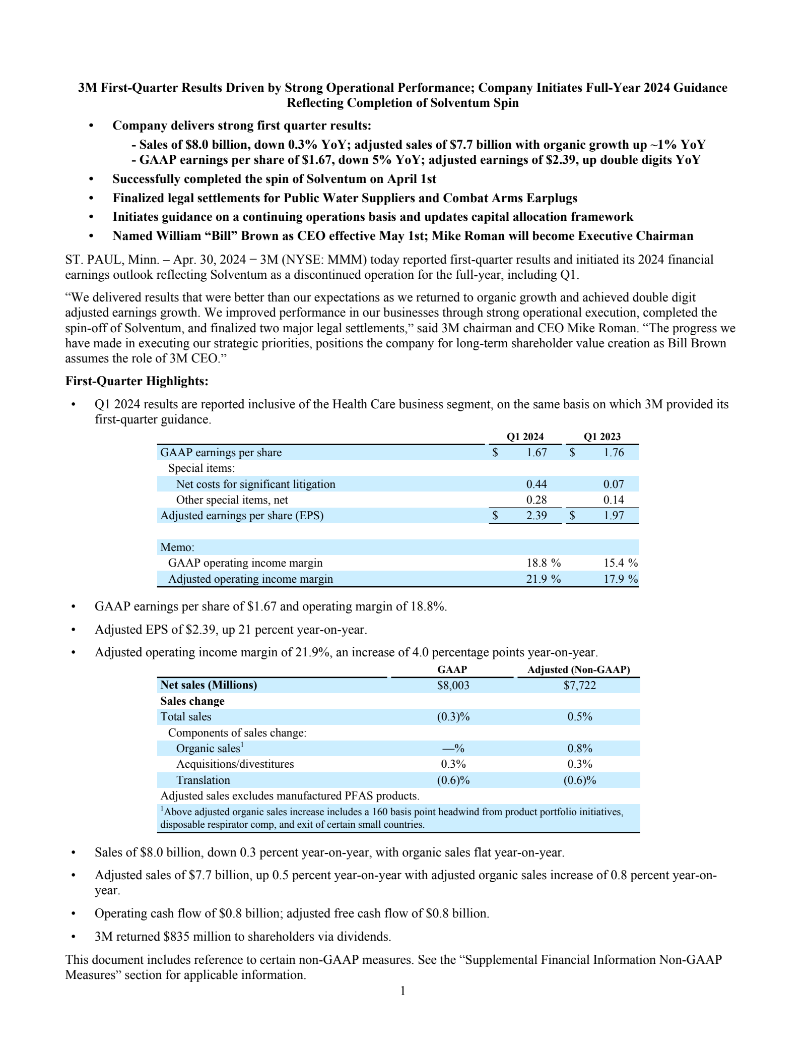 3M's Q1 2024 Earnings Release