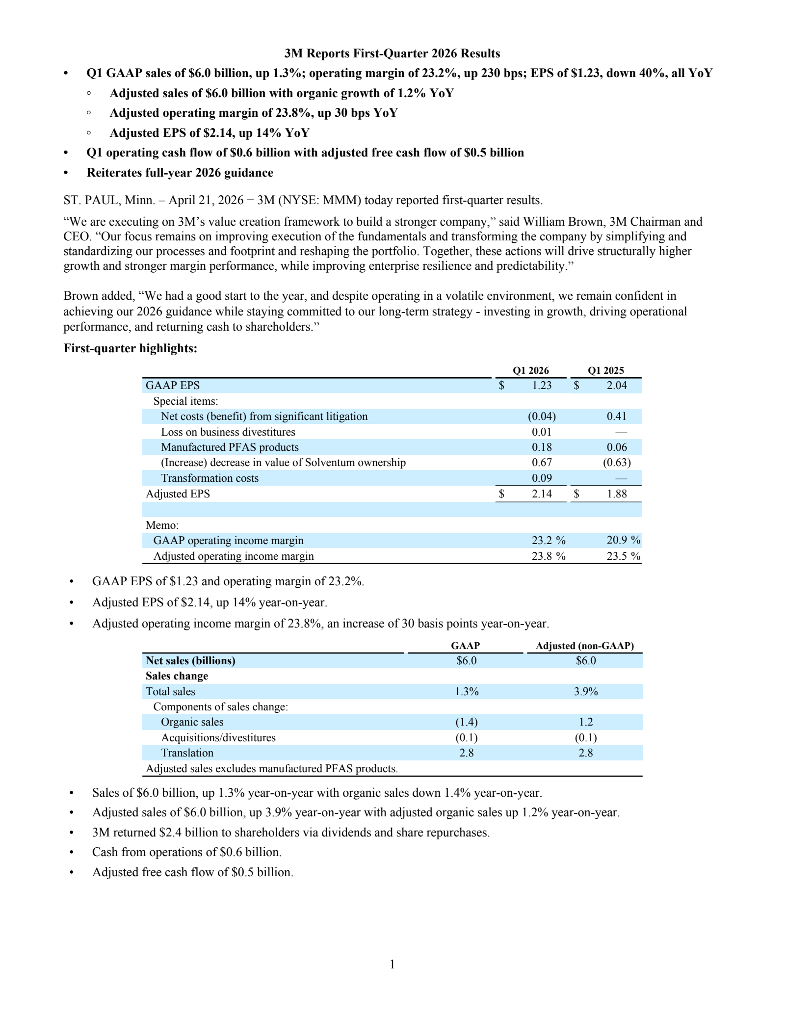 3M's Q1 2026 Press Release