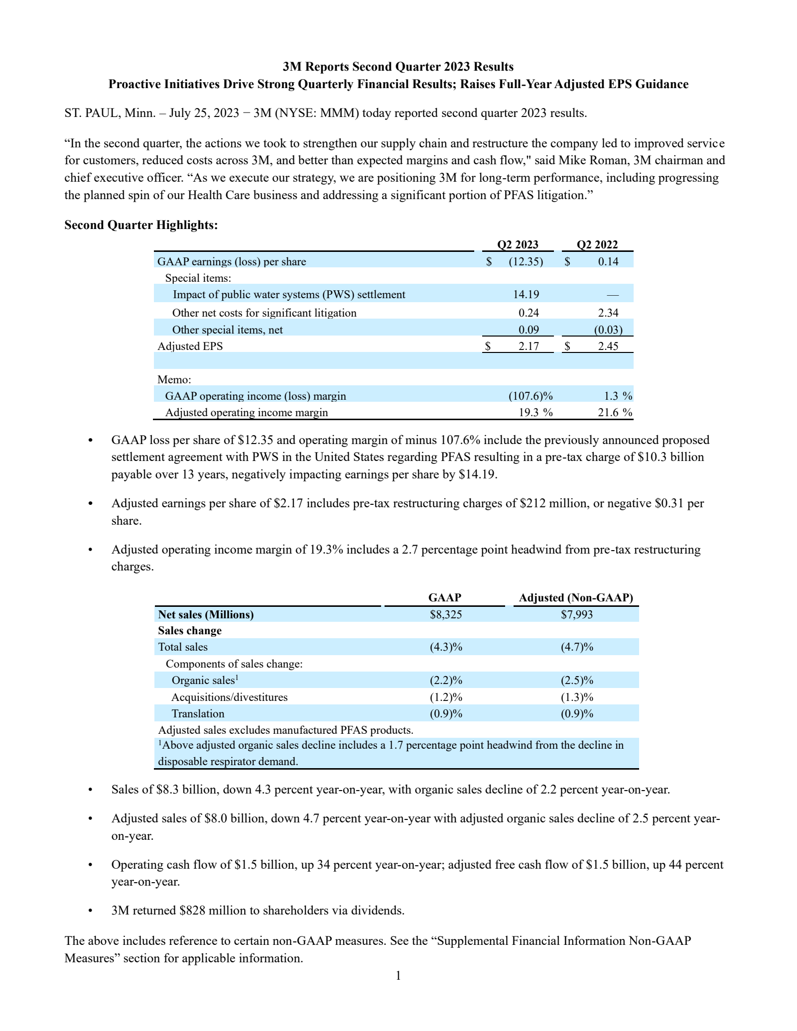 3M's Q2 2023 Earnings Release