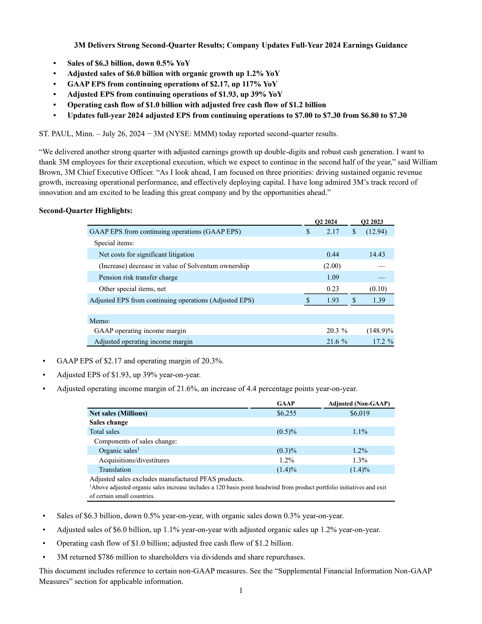 3M's Q2 2024 Earnings Release