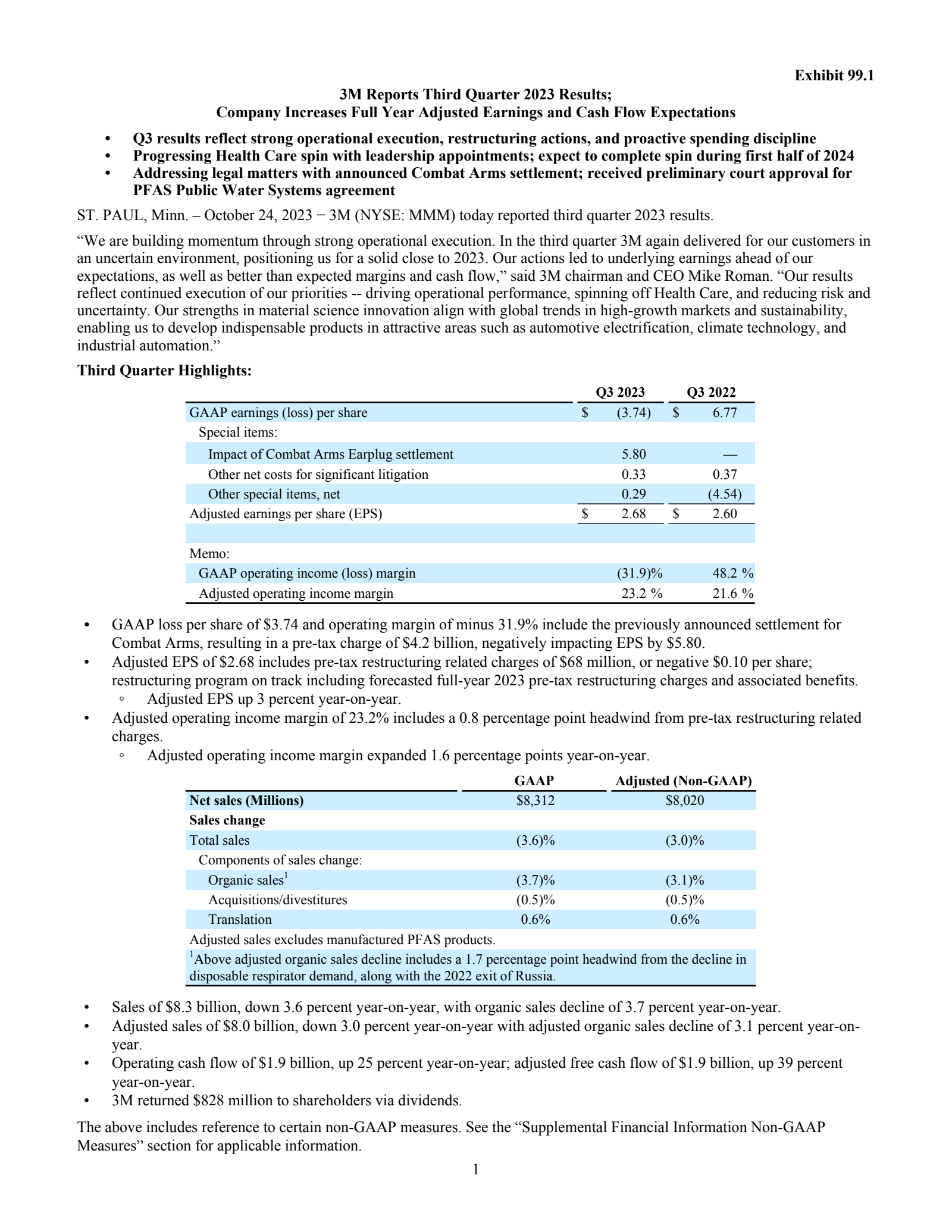 3M's Q3 2023 Earnings Release