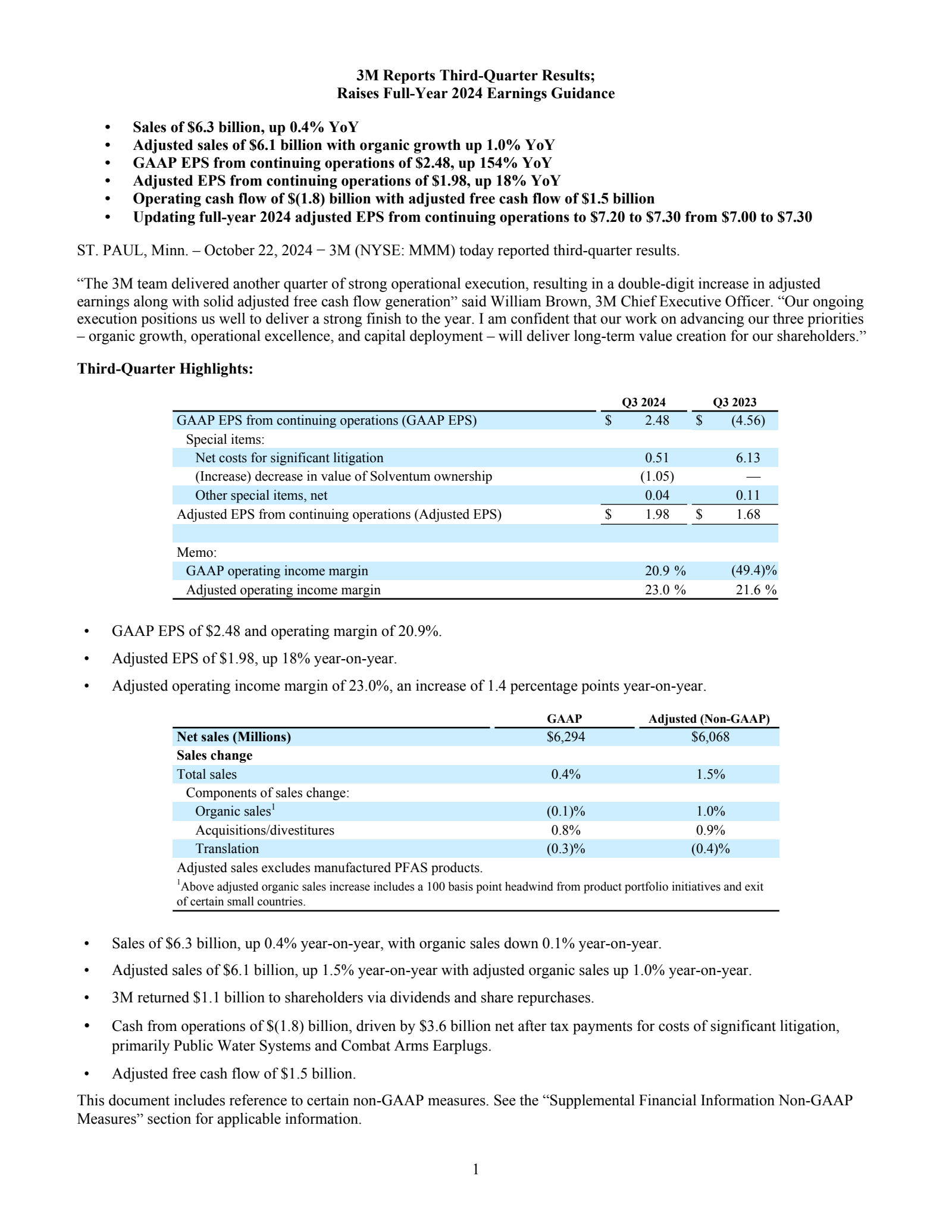 3M's Q3 2024 Earnings Release