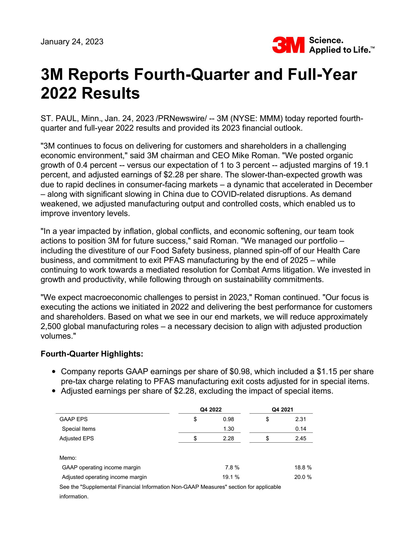 3M's Q4 2022 Earnings Release