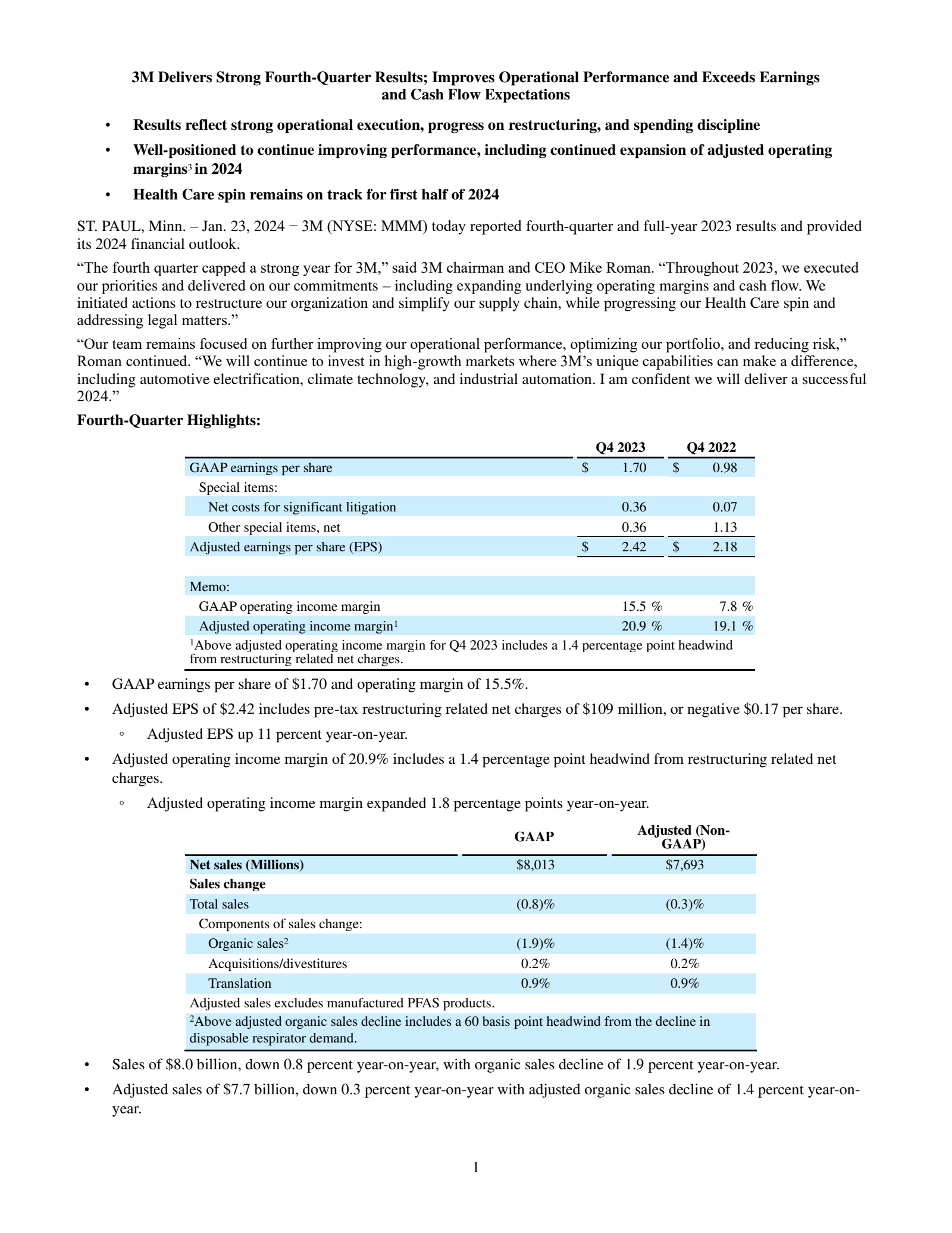 3M's Q4 2023 Earnings Release