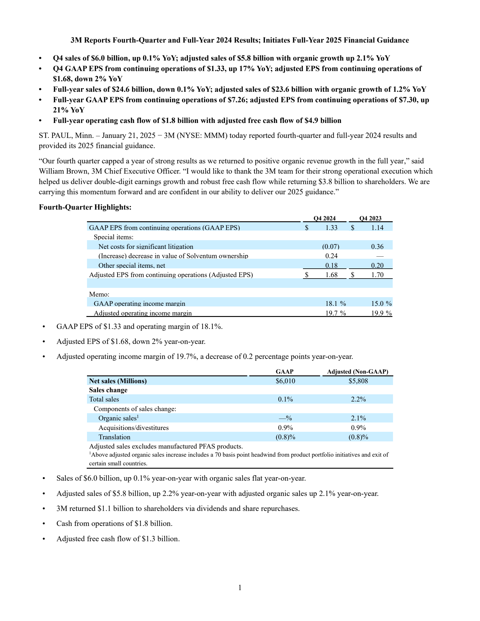 3M's Q4 2024 Earnings Release