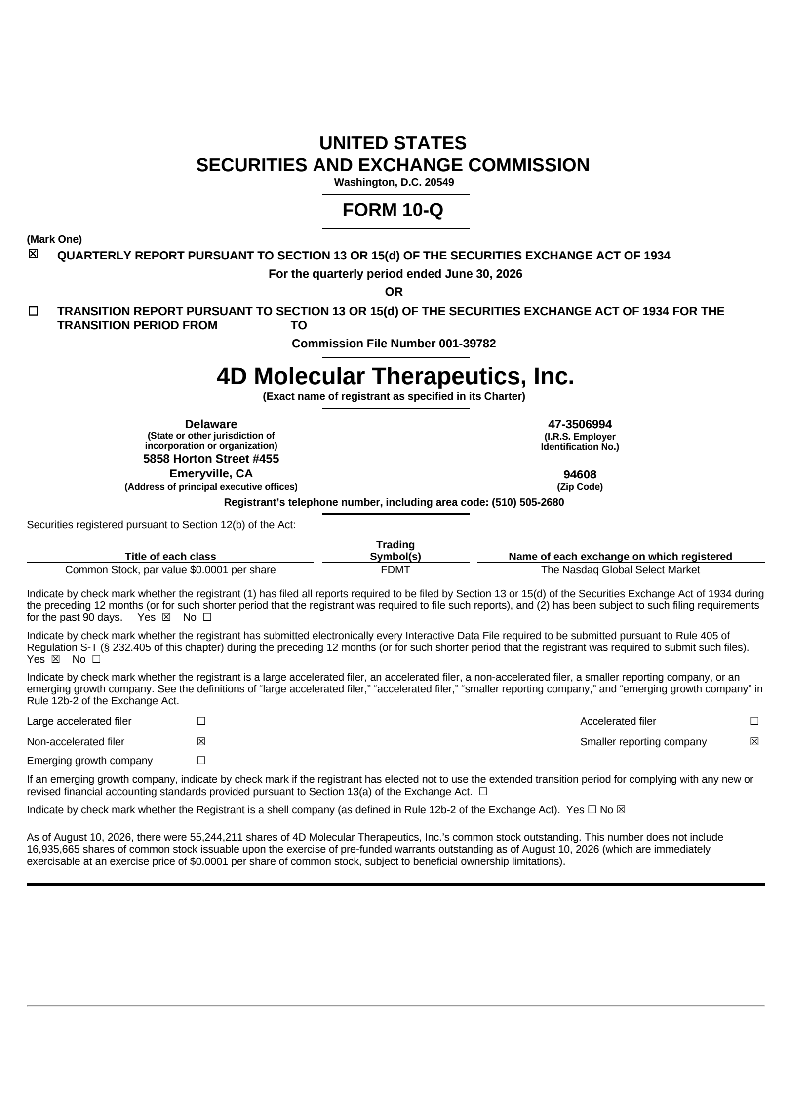 4D Molecular Therapeutics' Q2 2026 Quarterly report