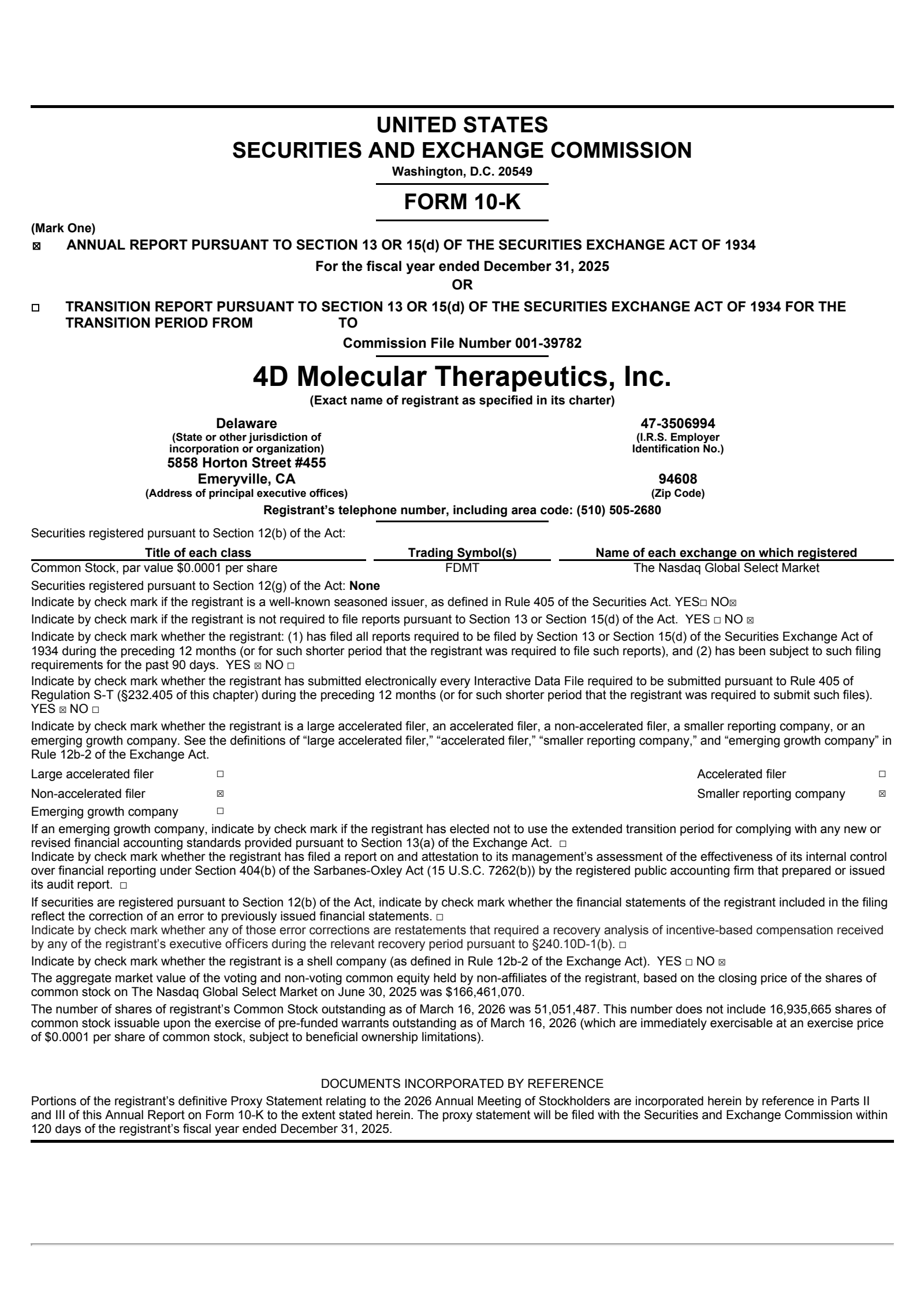 4D Molecular Therapeutics' Q4 2025 Annual report