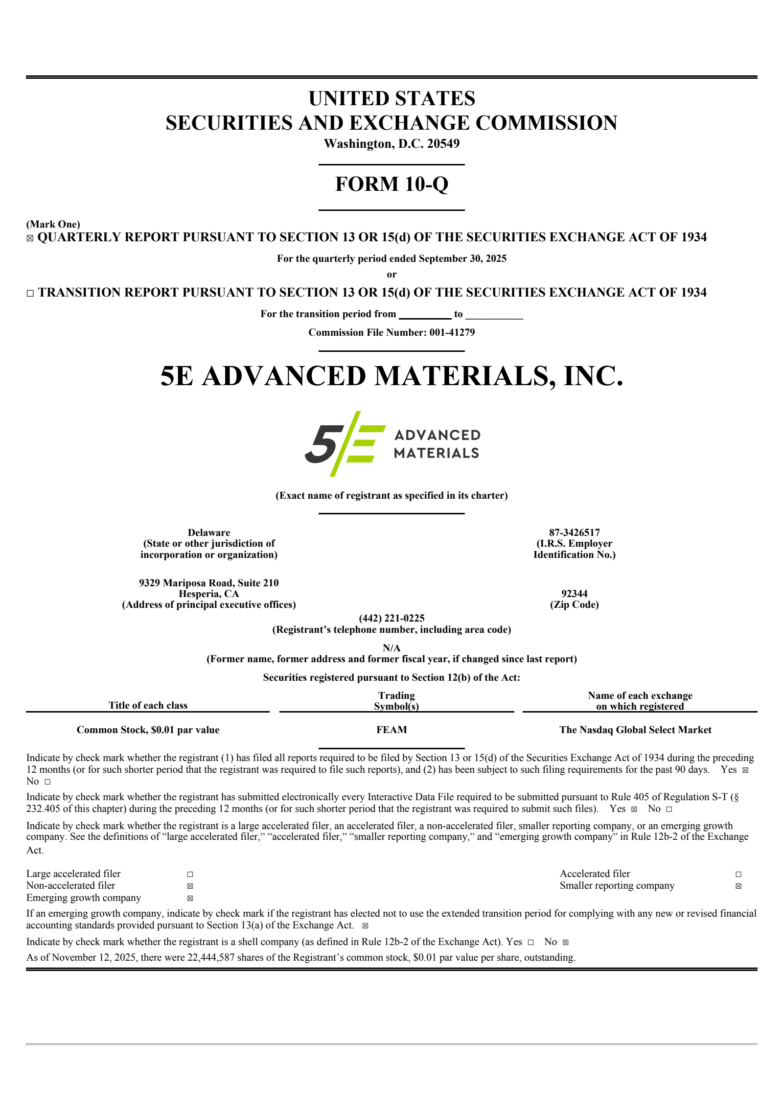 5E Advanced Materials' Q1 2026 Quarterly Report