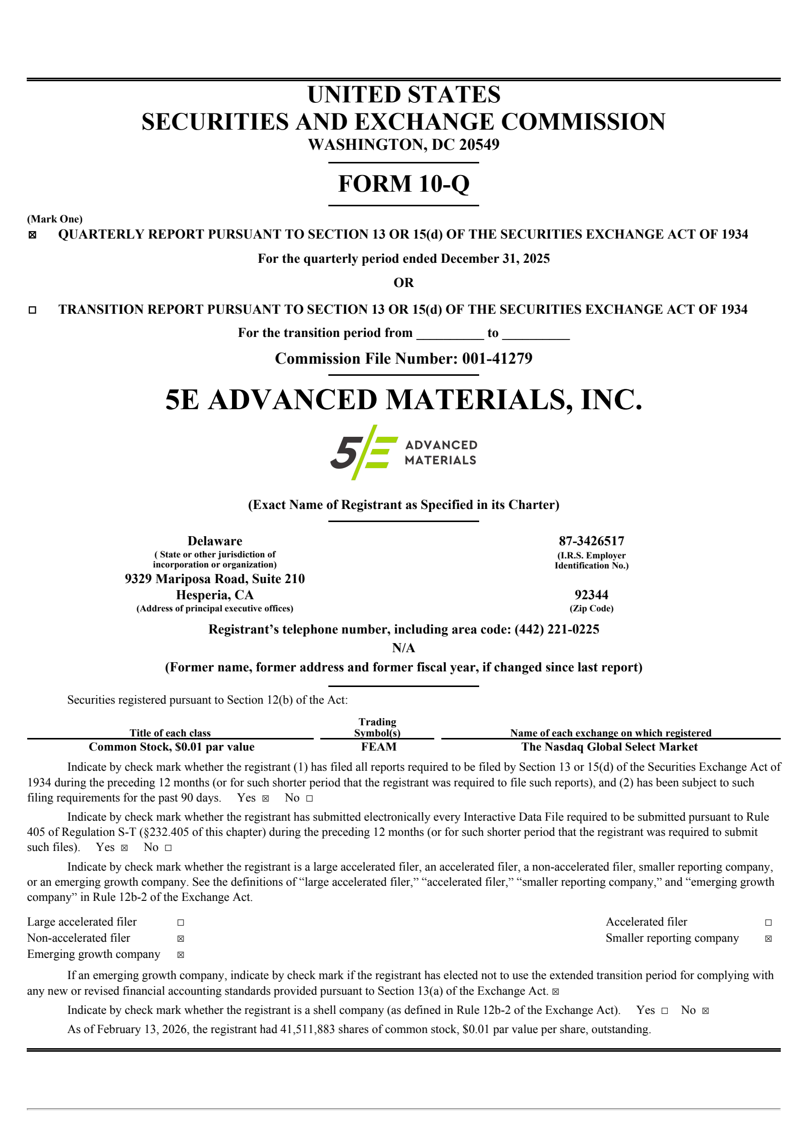 5E Advanced Materials' Q2 2026 Quarterly report
