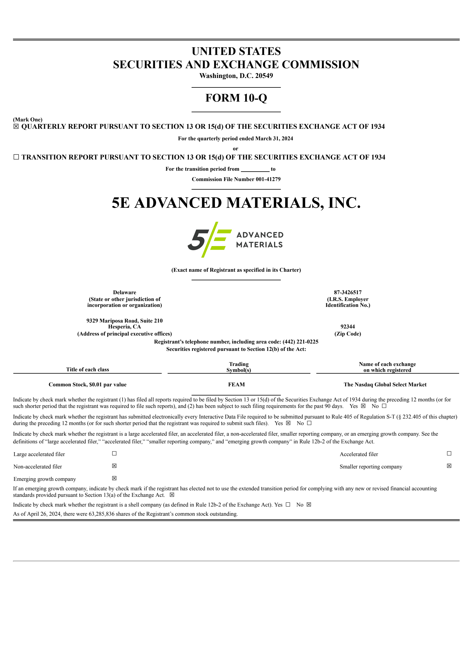 5E Advanced Materials' Q3 2024 Quarterly Report