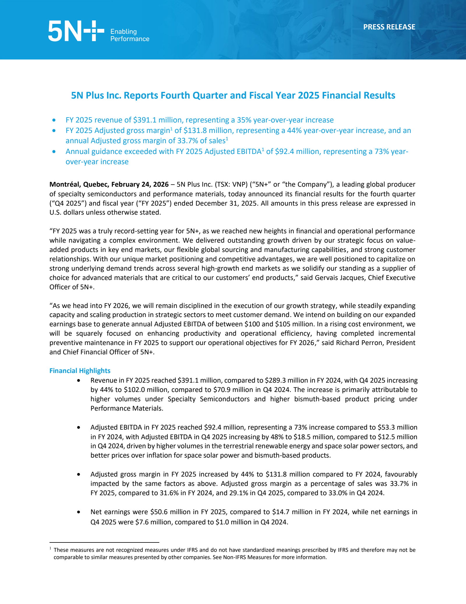 5N Plus' Q4 2025 Press Release