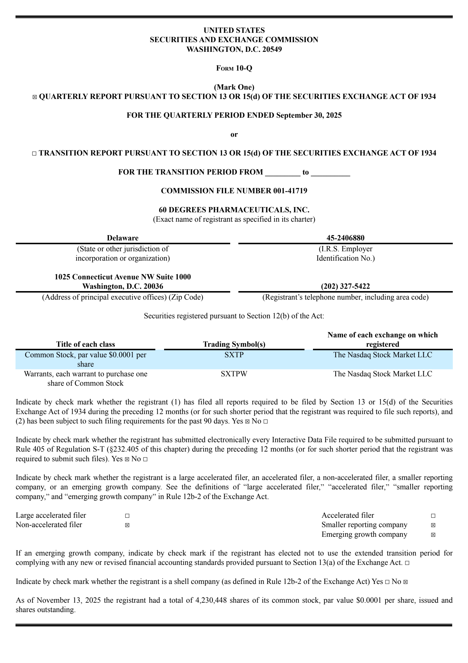 60 Degrees Pharmaceuticals' Q3 2025 Quarterly Report