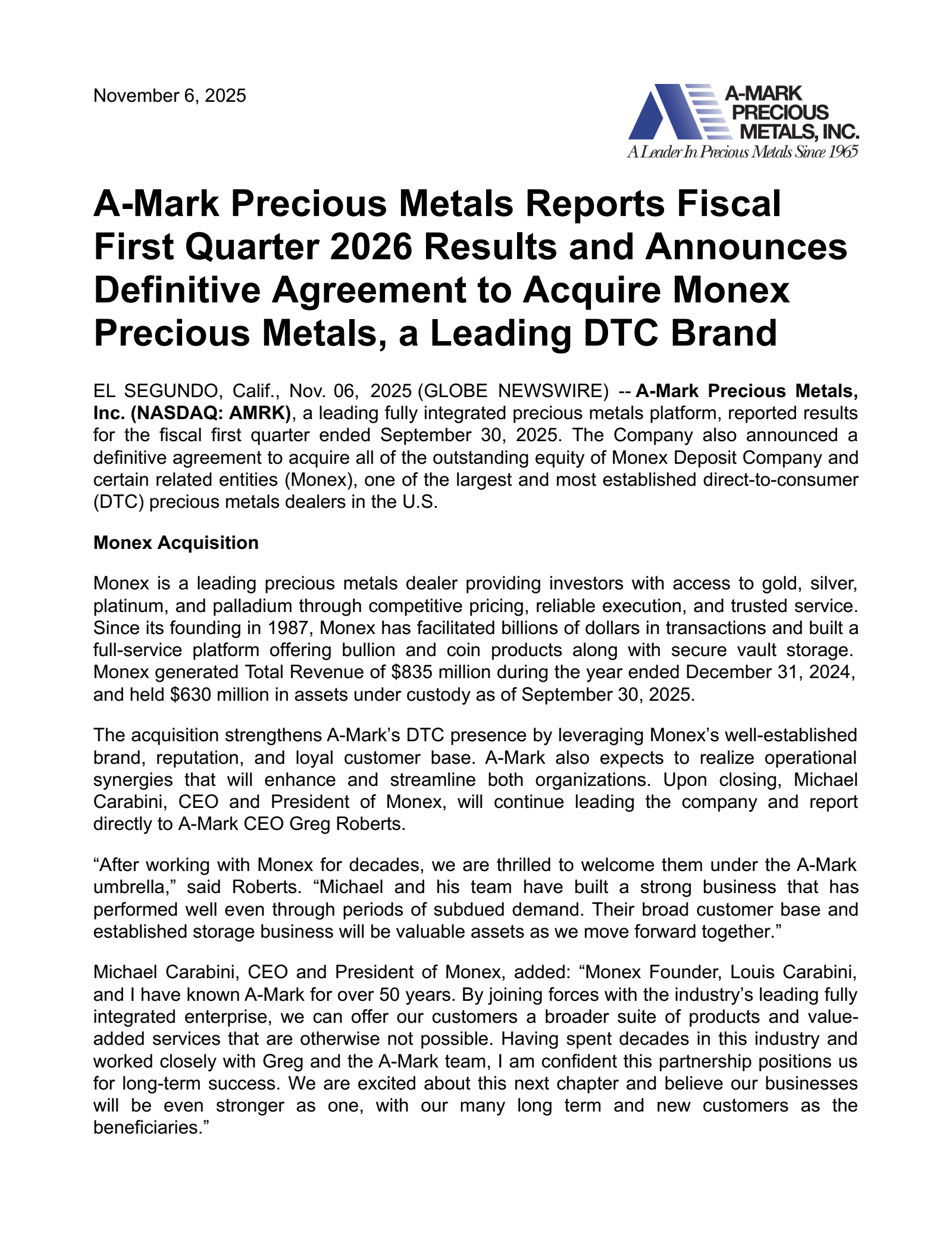 AMRK Q1 2026 Earnings Report on 11/7/2025