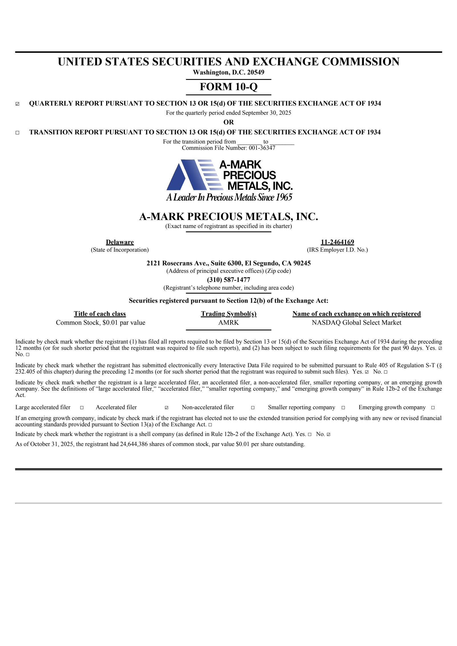 AMRK Q1 2026 Earnings Report on 11/7/2025