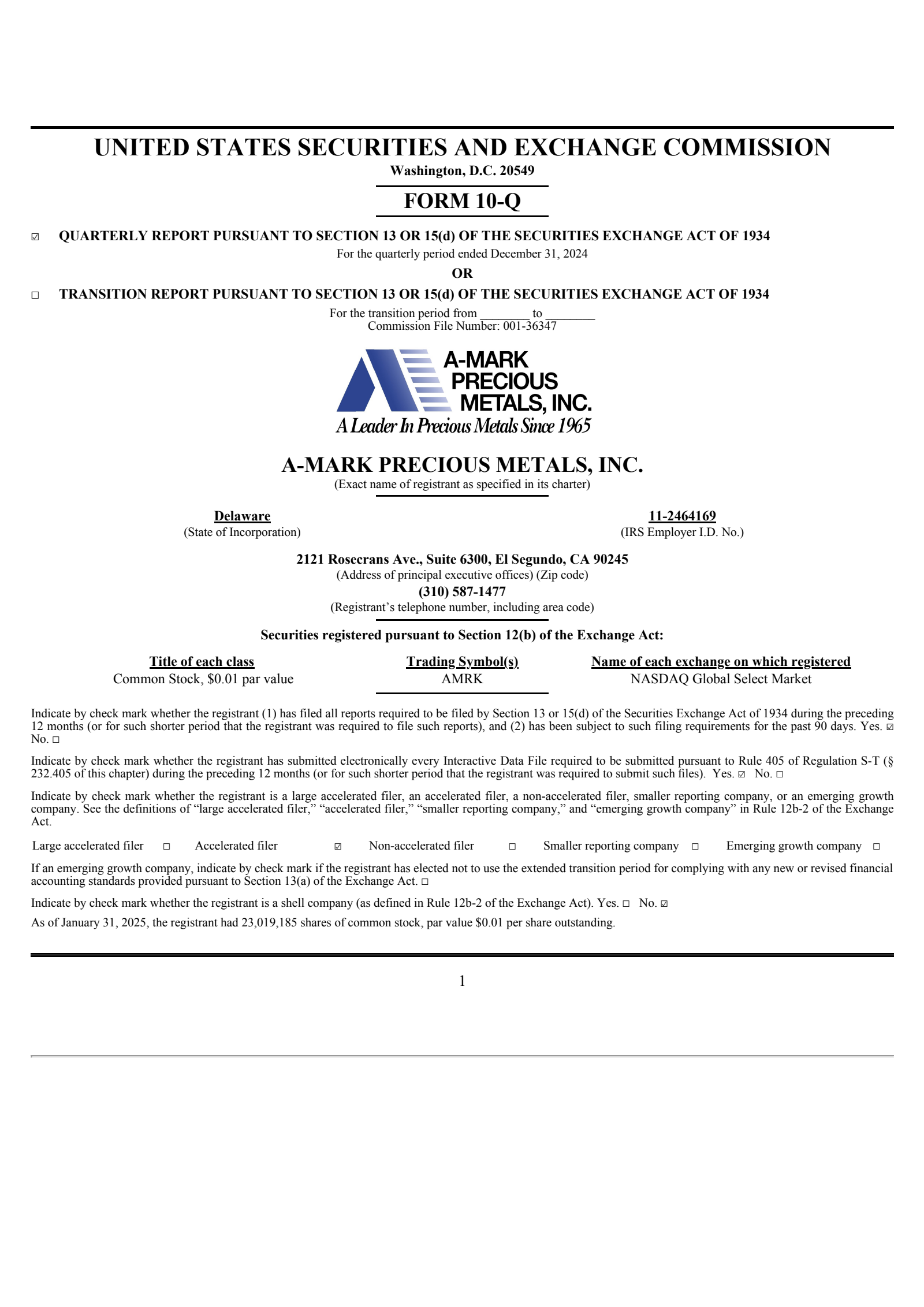 A-Mark Precious Metals' Q2 2025 Quarterly report