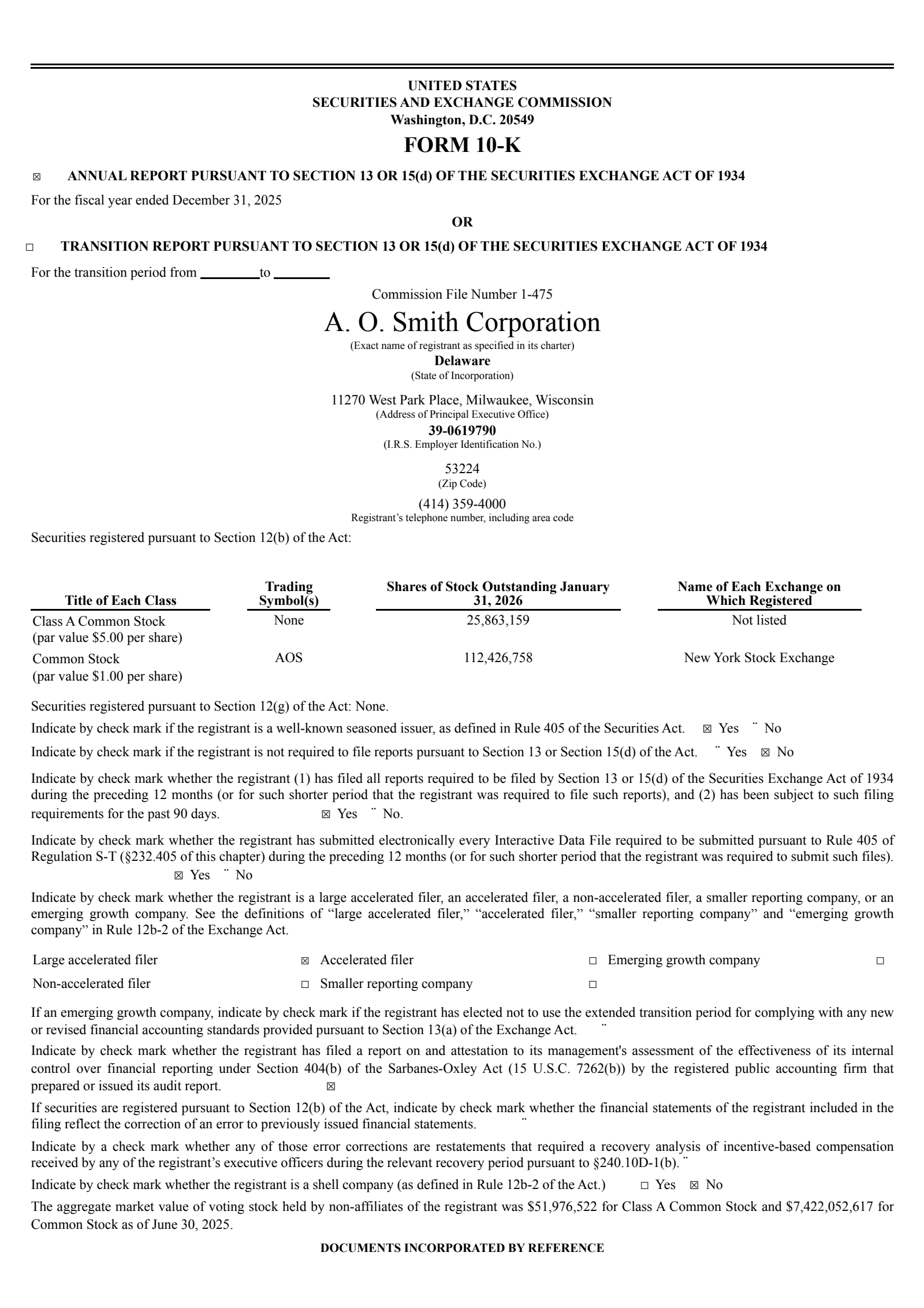 A. O. Smith's Q4 2025 Annual report
