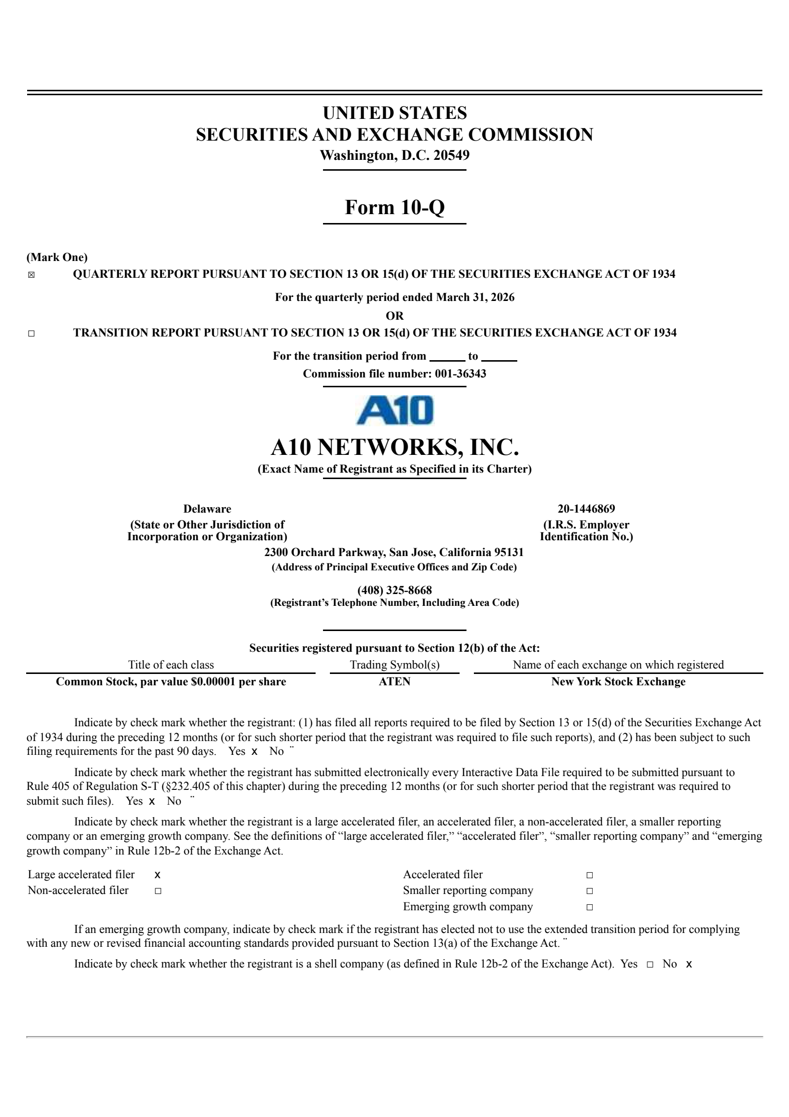 A10 Networks' Q1 2026 Quarterly report