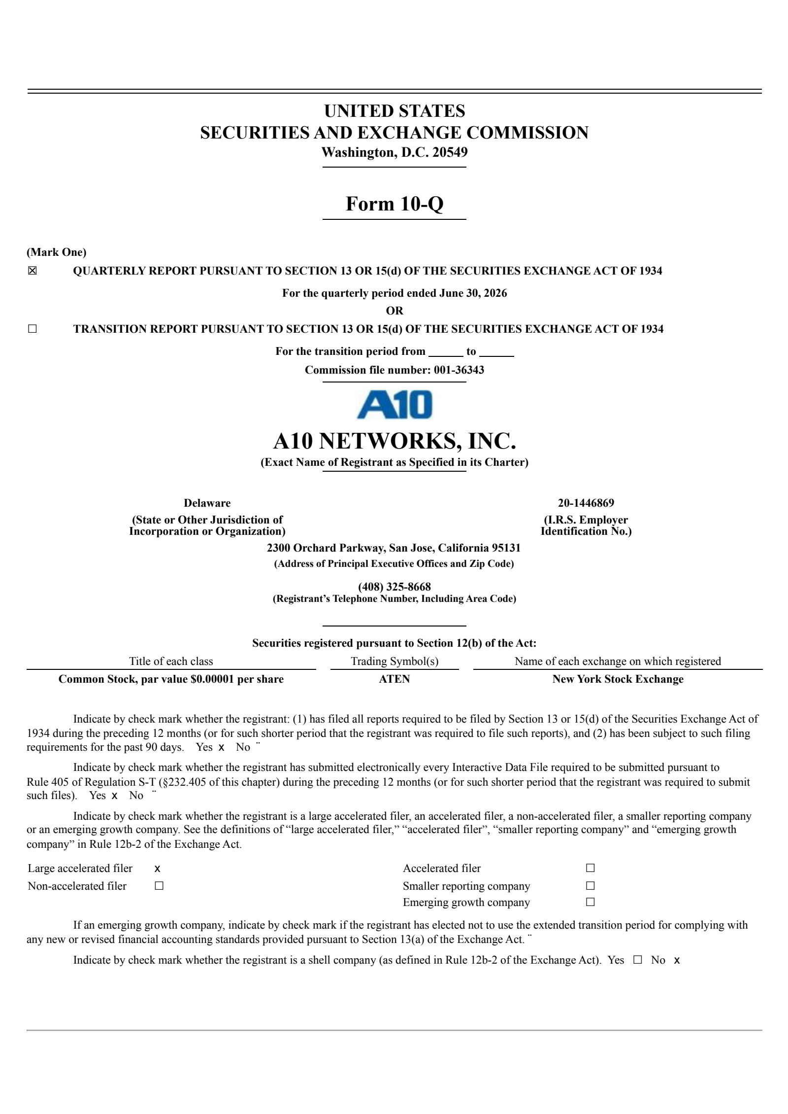A10 Networks' Q2 2026 Quarterly report