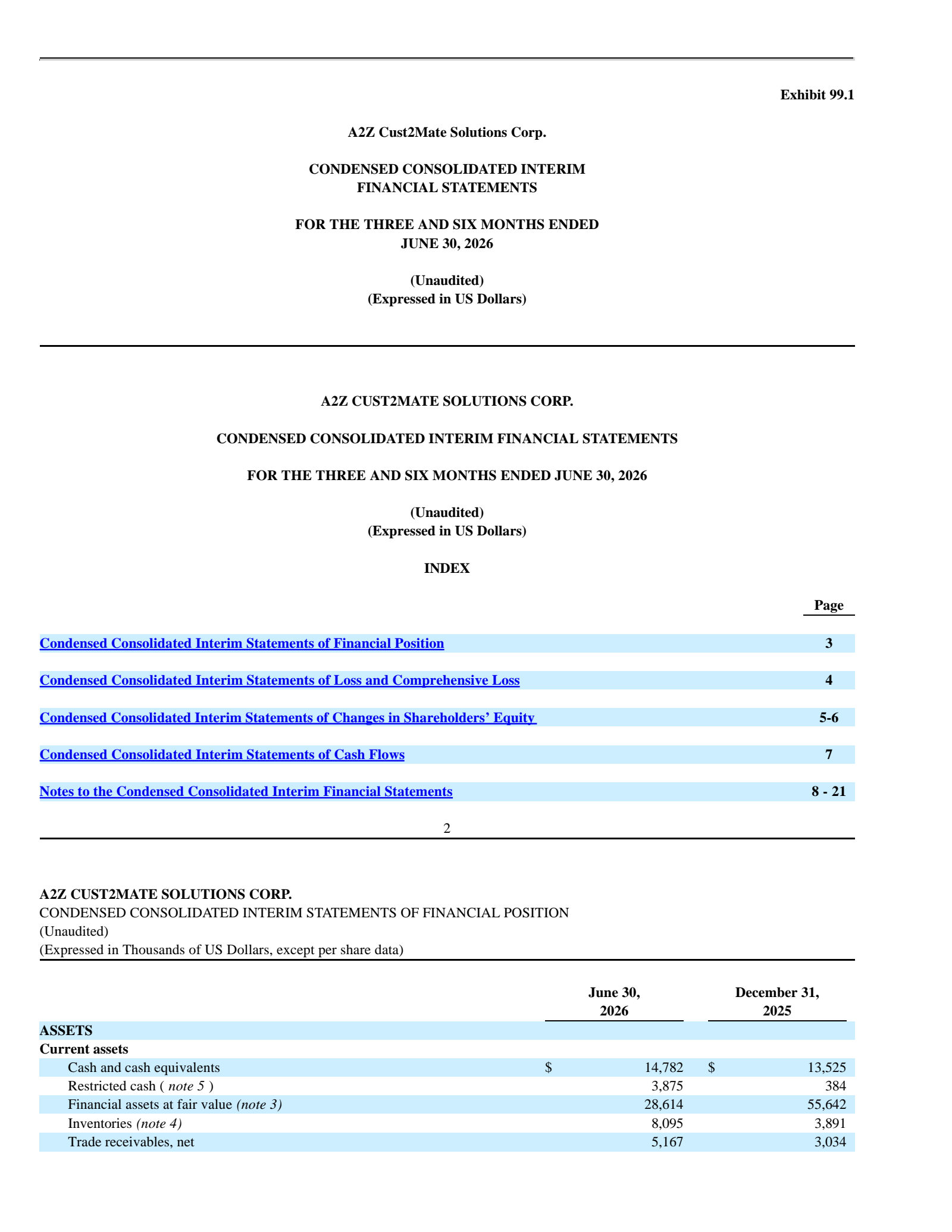 A2Z Cust2Mate Solutions' Q2 2026 Press Release