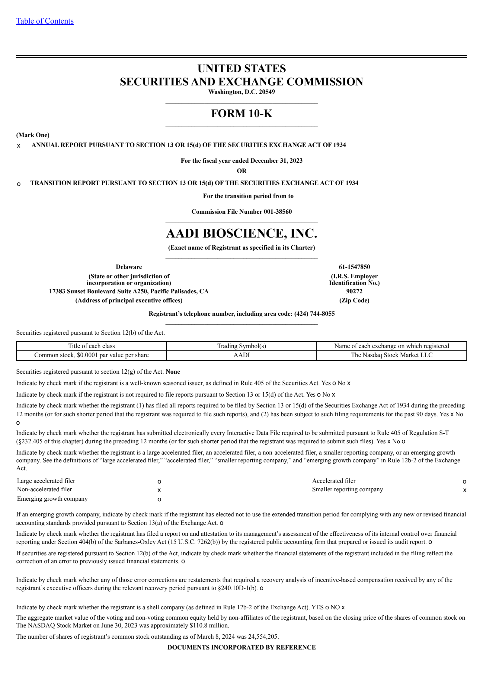 Aadi Bioscience's Q4 2023 Annual report