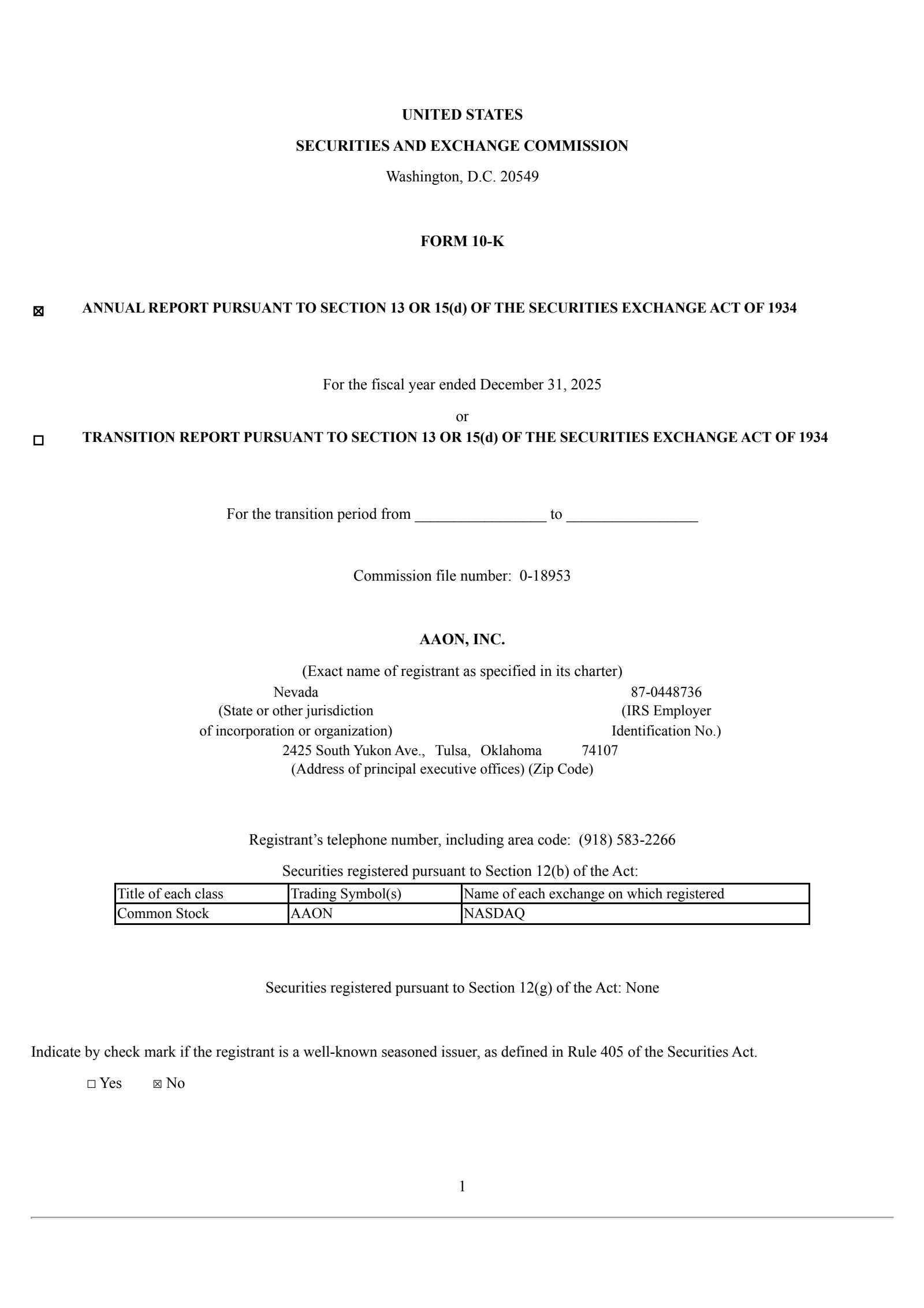 AAON's Q4 2025 Annual report