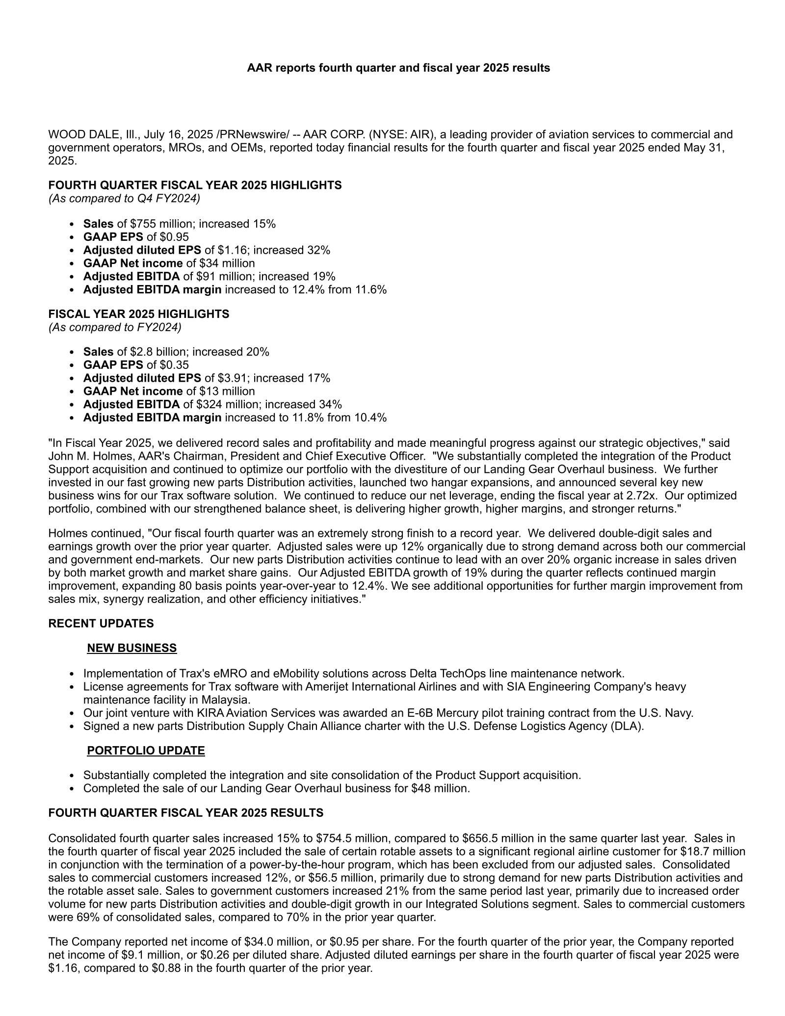 AAR's Q4 2025 Press Release