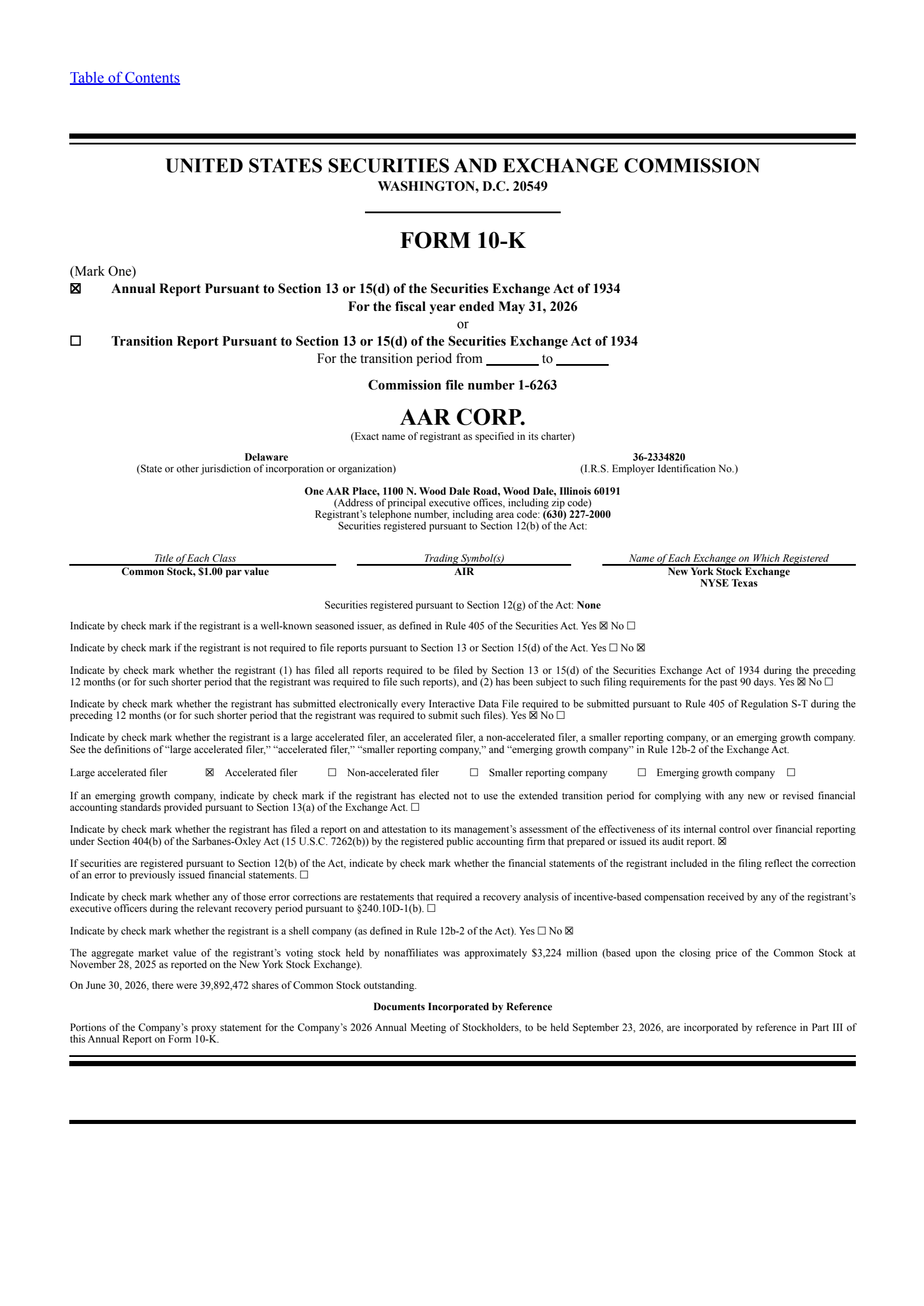 AAR's Q4 2026 Annual report