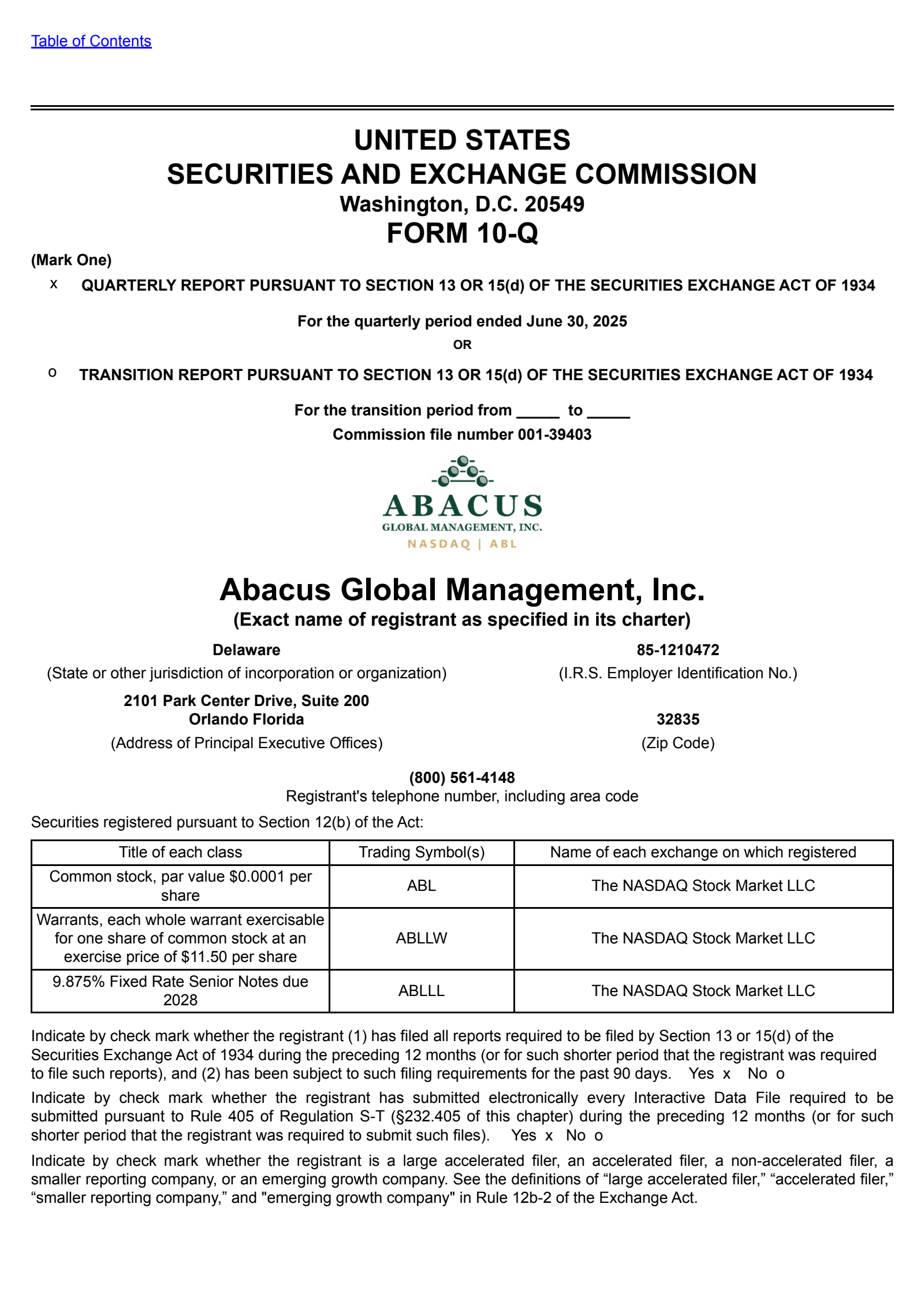 Abacus Life's Q2 2025 Quarterly report