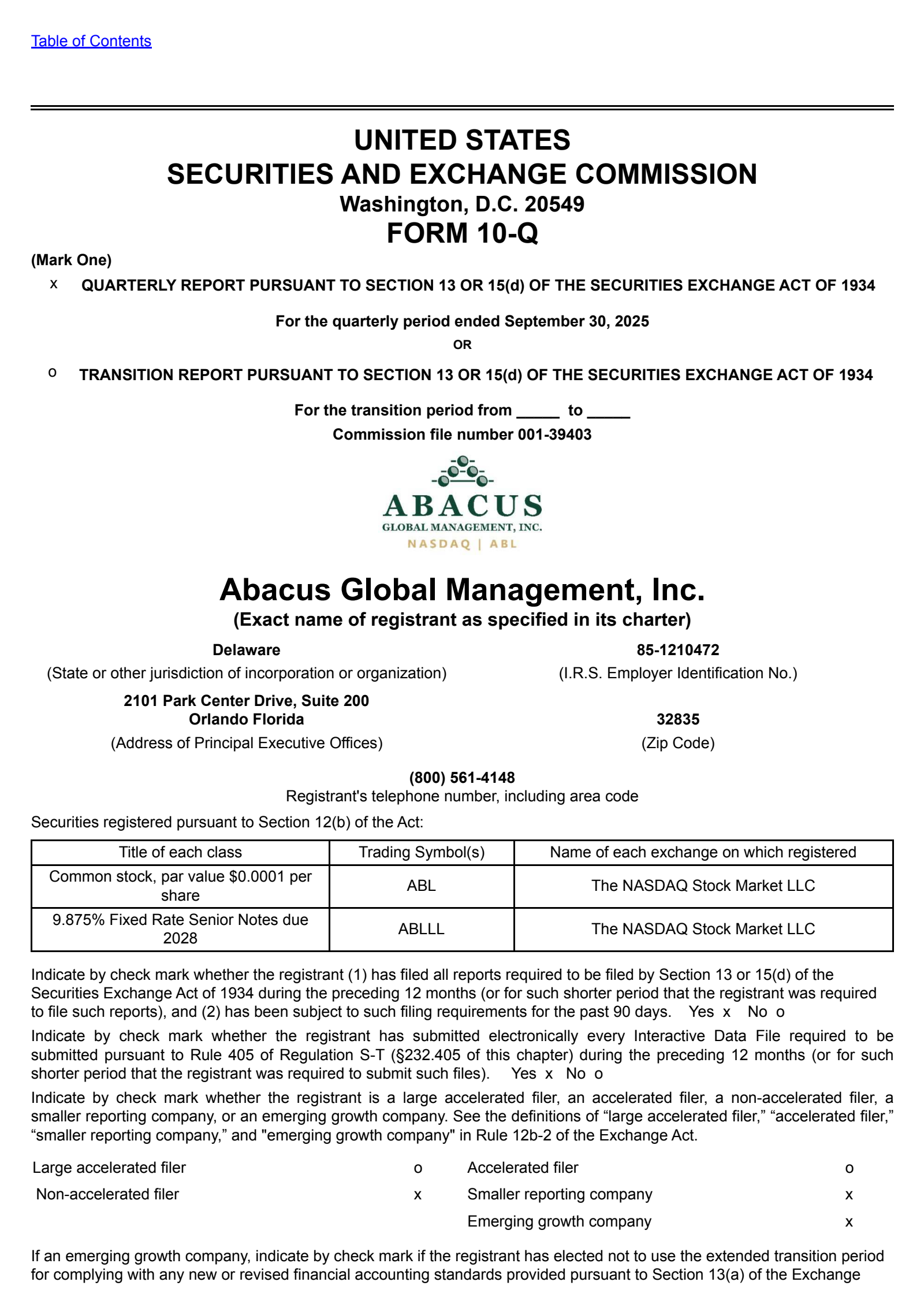 Abacus Life's Q3 2025 Quarterly Report