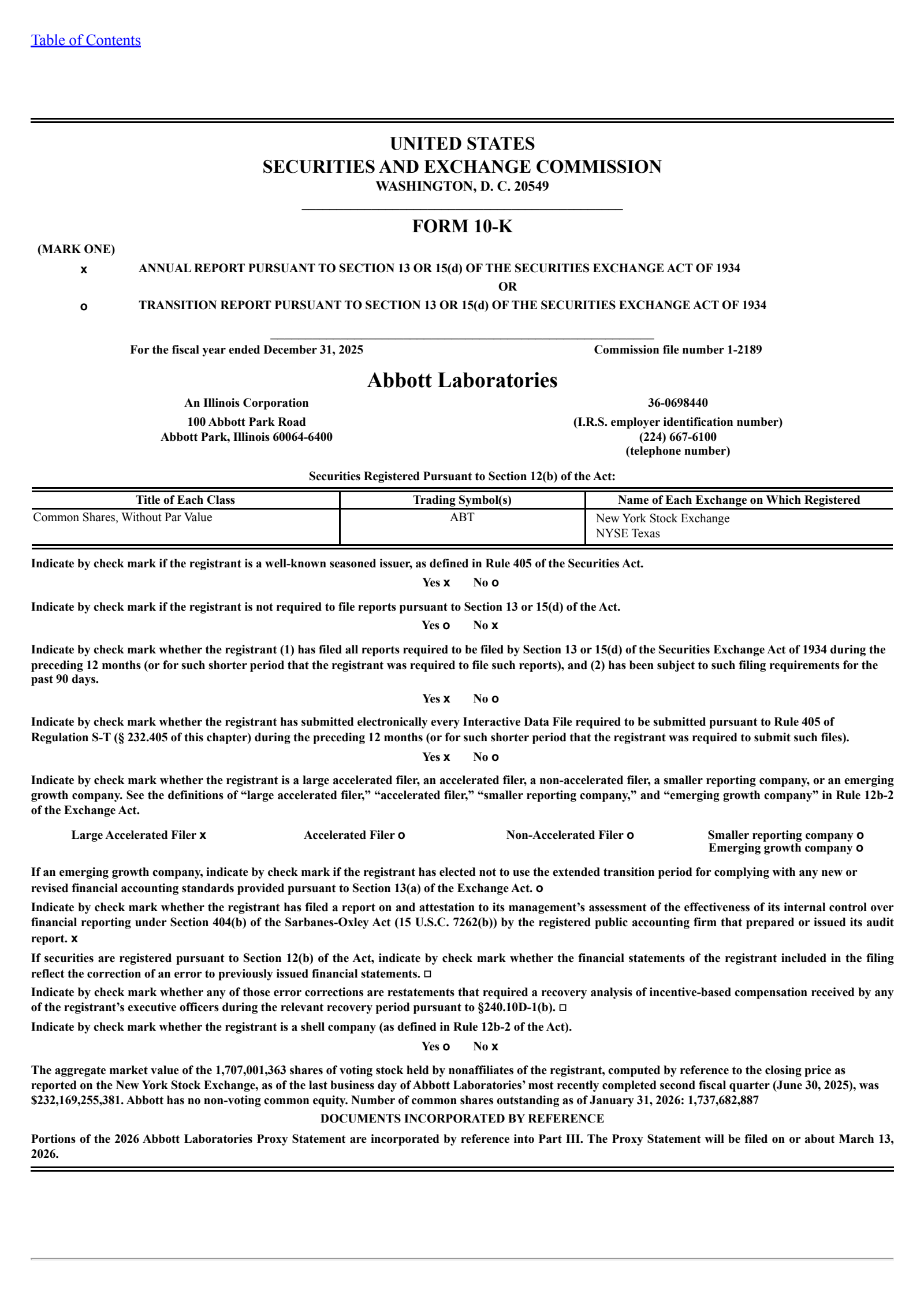 Abbott Laboratories' Q4 2025 Annual report