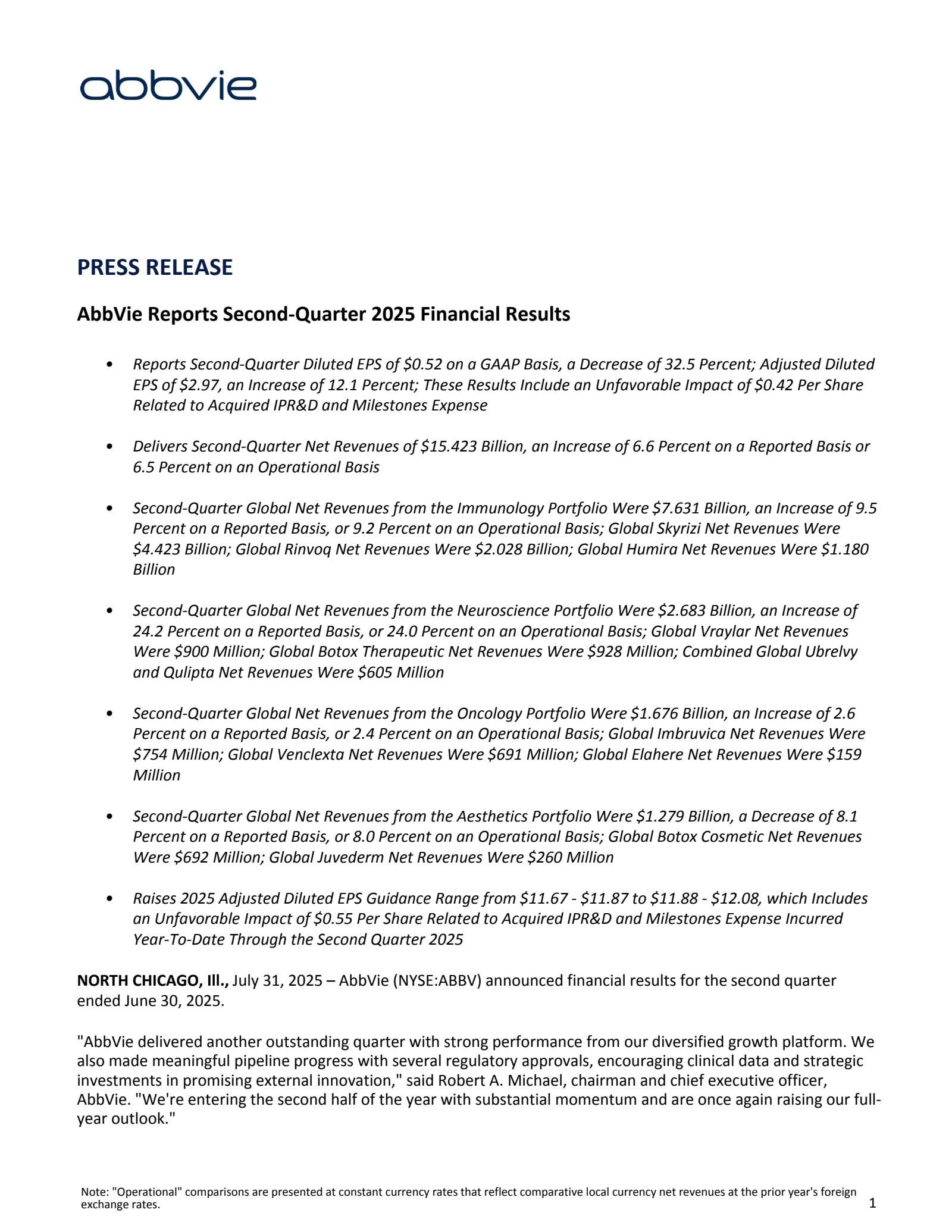 AbbVie's Q2 2025 Press Release