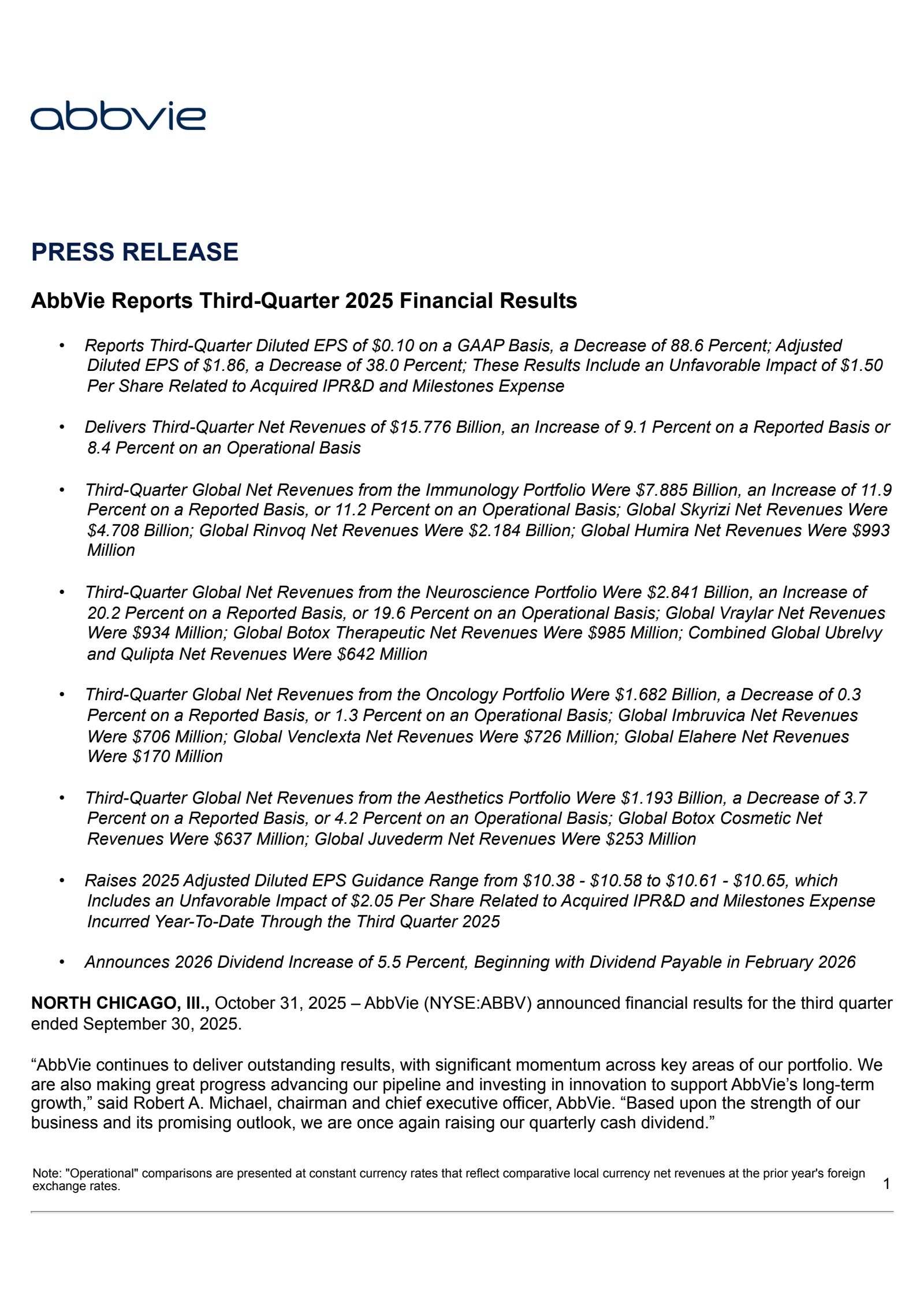 AbbVie's Q3 2025 Earnings Release