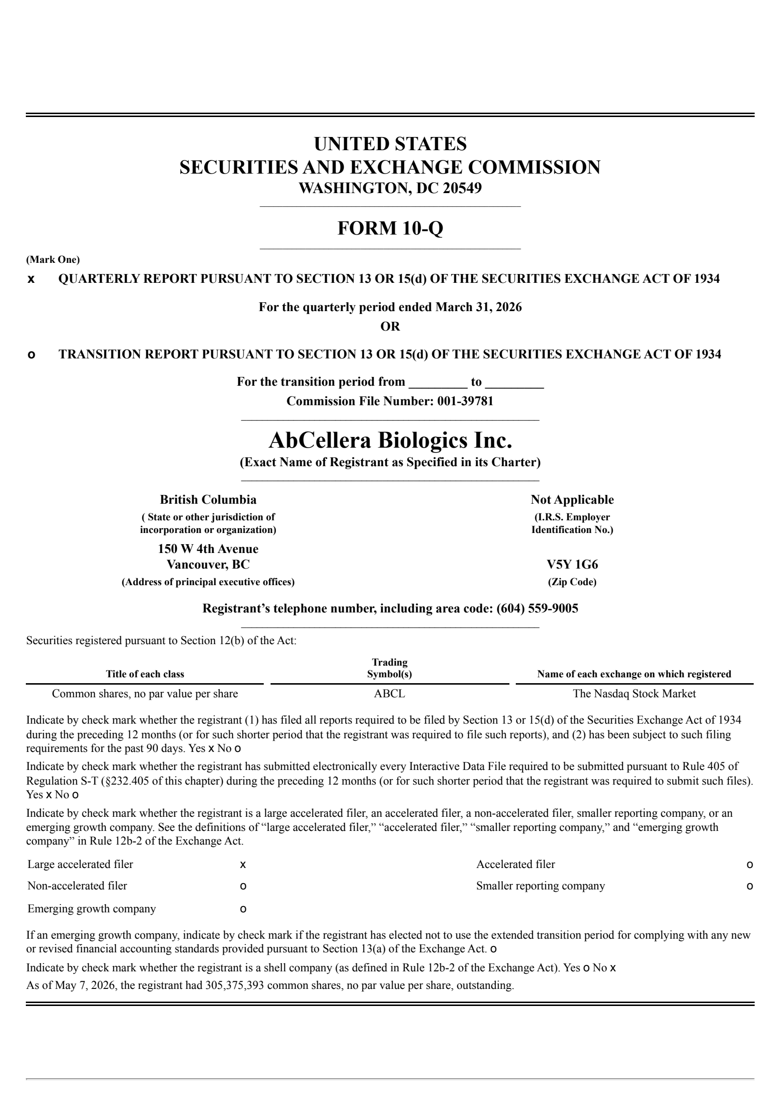 AbCellera Biologics' Q1 2026 Quarterly report