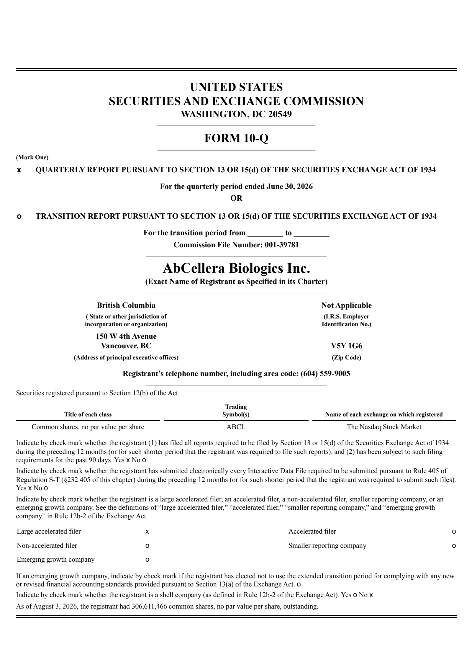 AbCellera Biologics' Q2 2026 Quarterly report