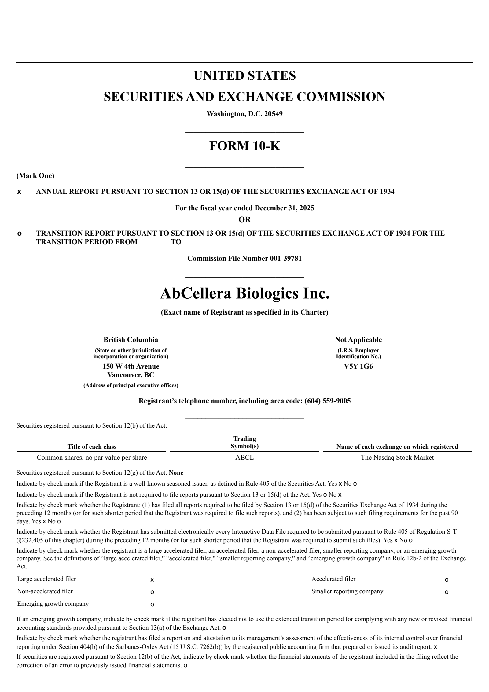 AbCellera Biologics' Q4 2025 Annual report