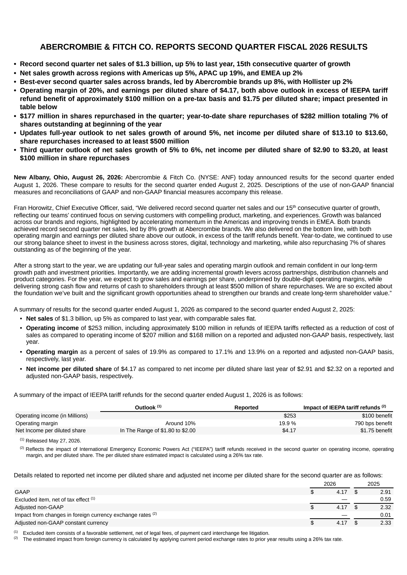 Abercrombie & Fitch's Q2 2027 Press Release