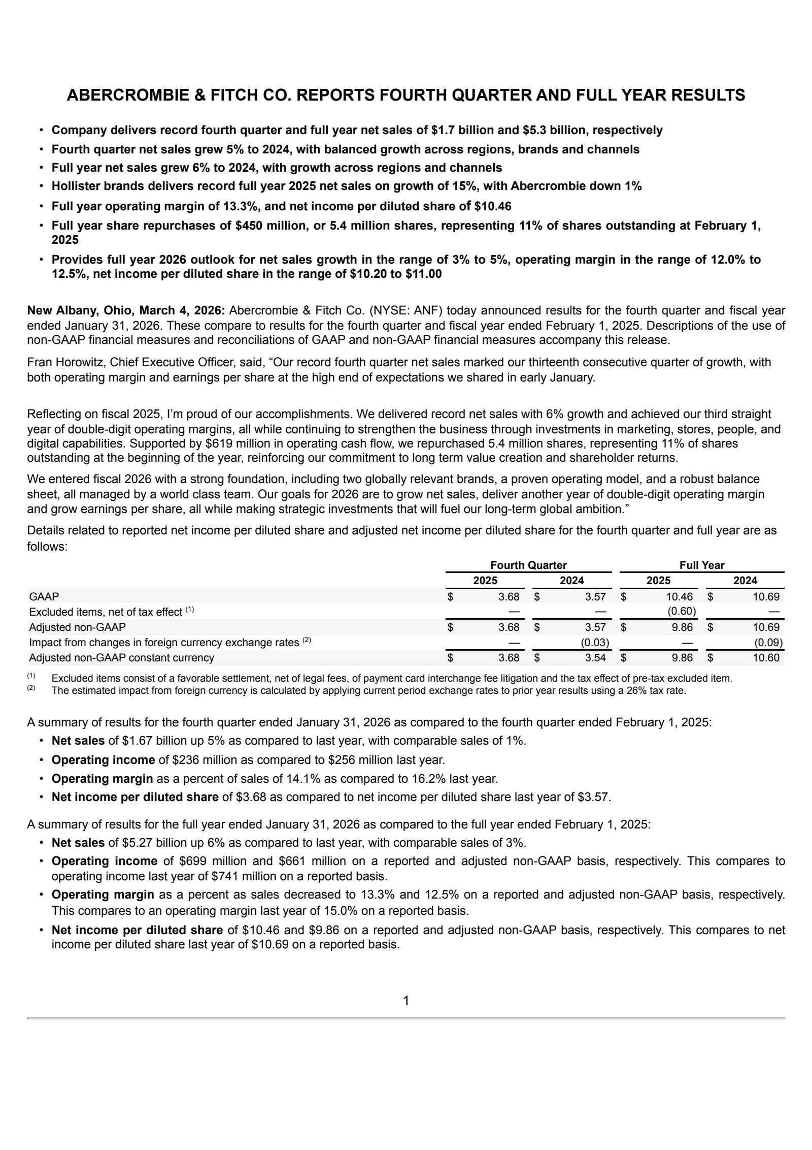 Abercrombie & Fitch's Q4 2026 Press Release