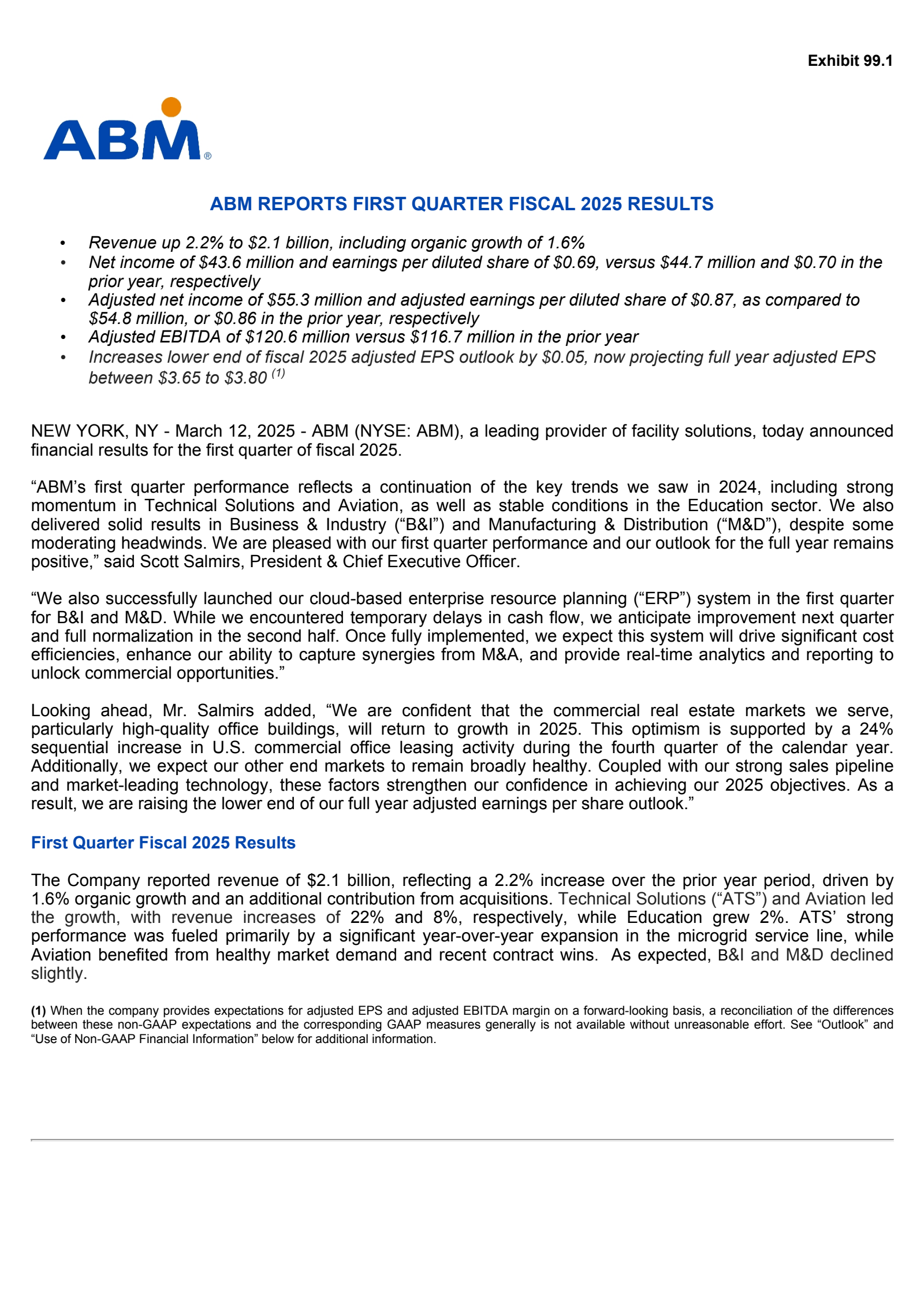 ABM Industries' Q1 2025 Press Release
