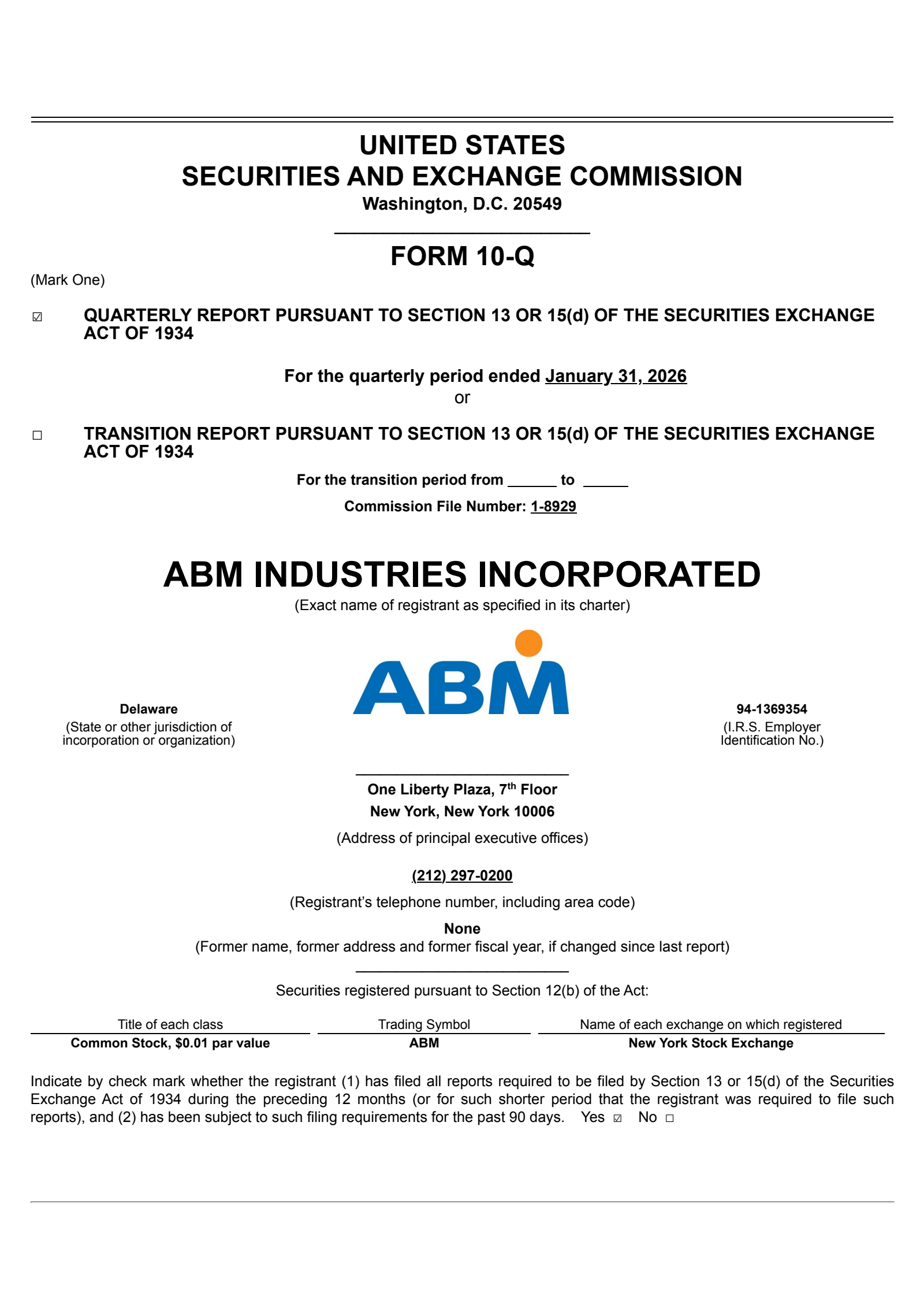 ABM Industries' Q1 2026 Quarterly report
