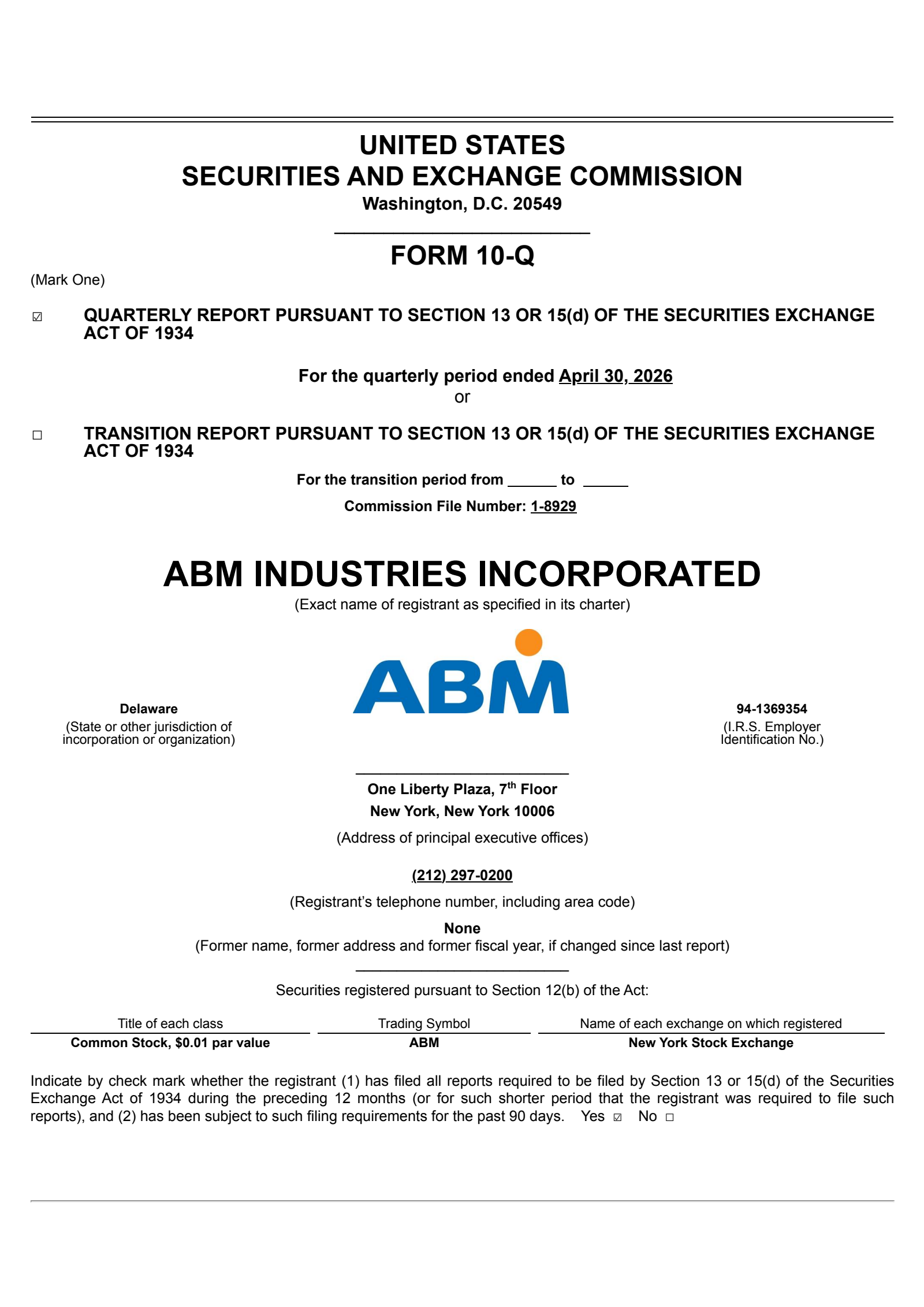 ABM Industries' Q2 2026 Quarterly report