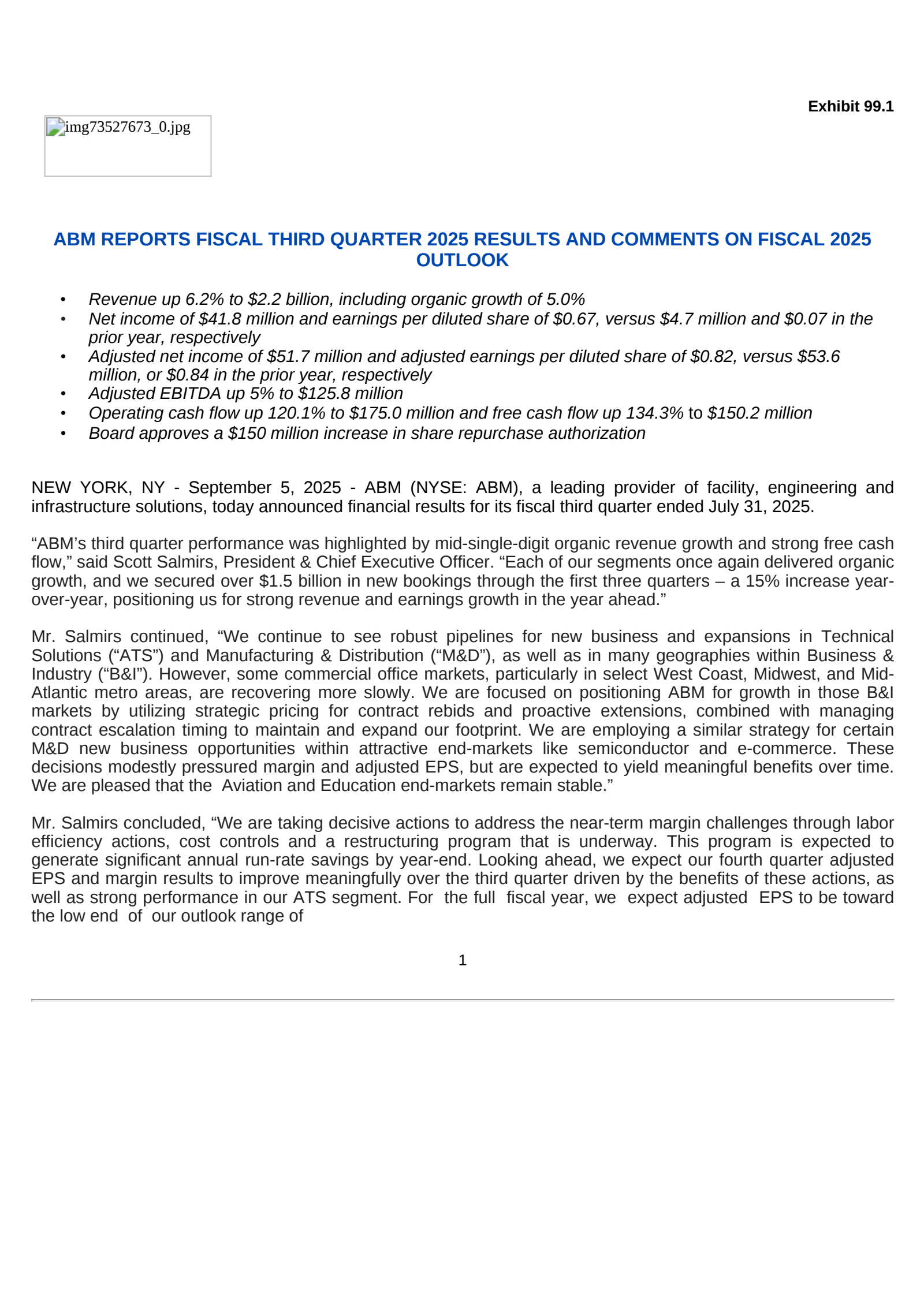 ABM Industries' Q3 2025 Press Release